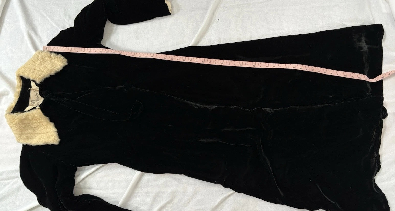 Vtg Fur Collared Black Velvet Duster Robe Old Hollywood Style Glam Size Medium