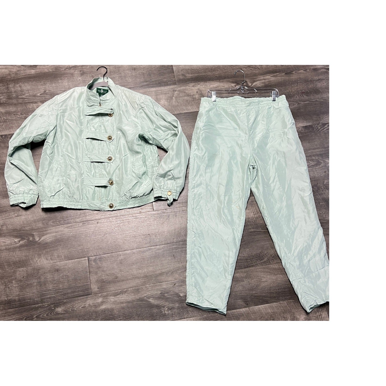 Vintage Hunt Club Petite Track Suit Women&rsquo;s M Mint Green Zip Up Button Front