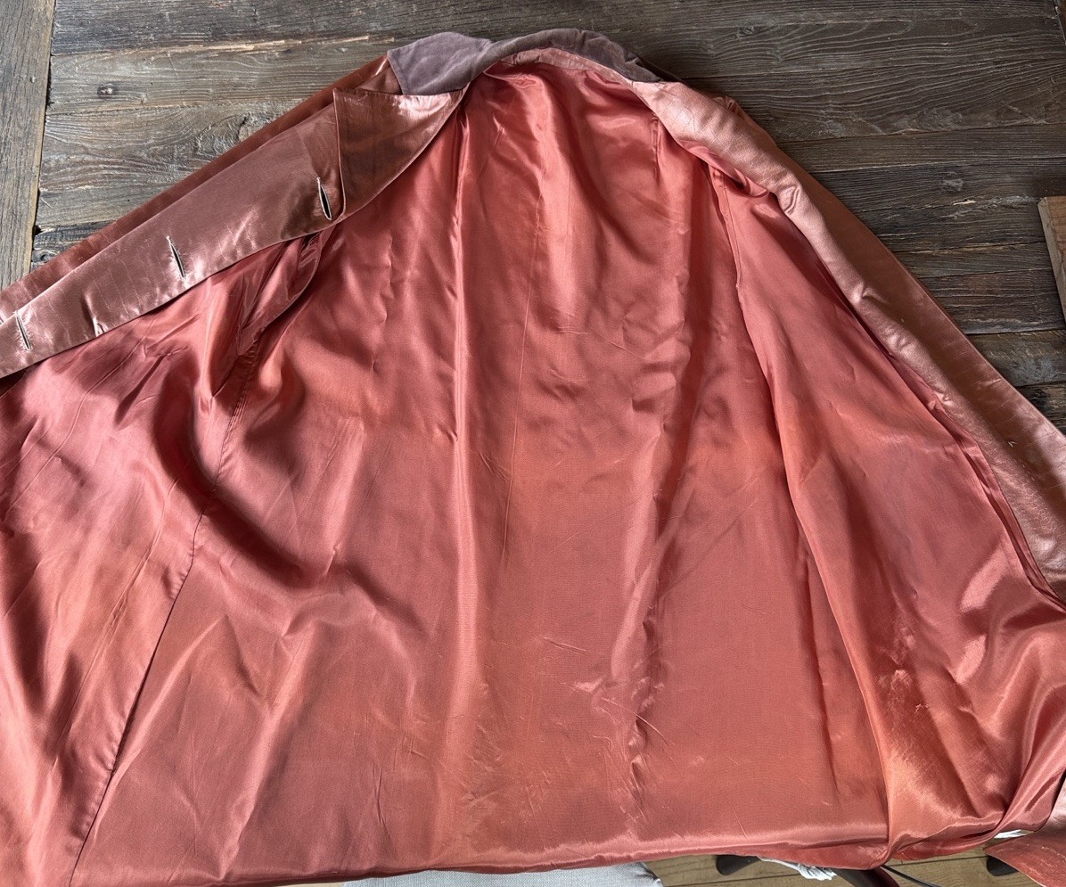 Mainstreet Vintage 50/60’s Copper Satin Weather Proof Trench Coat Velvet Collar