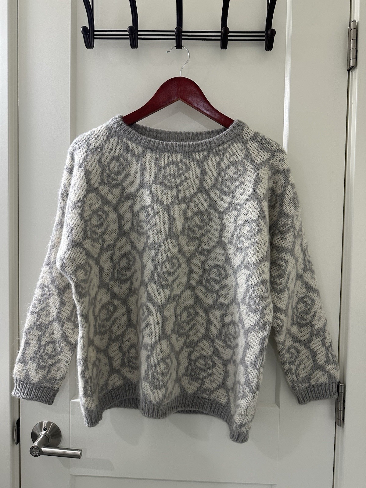 Vintage Benetton Mohair Sweater White and Grey Medium (Size 8/Italian 44)