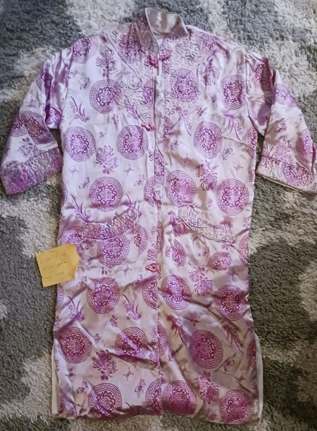 Vintage 70&rsquo;s Vietnam War Souvenir Kimono from Estate Satin Pink Purple Fabric