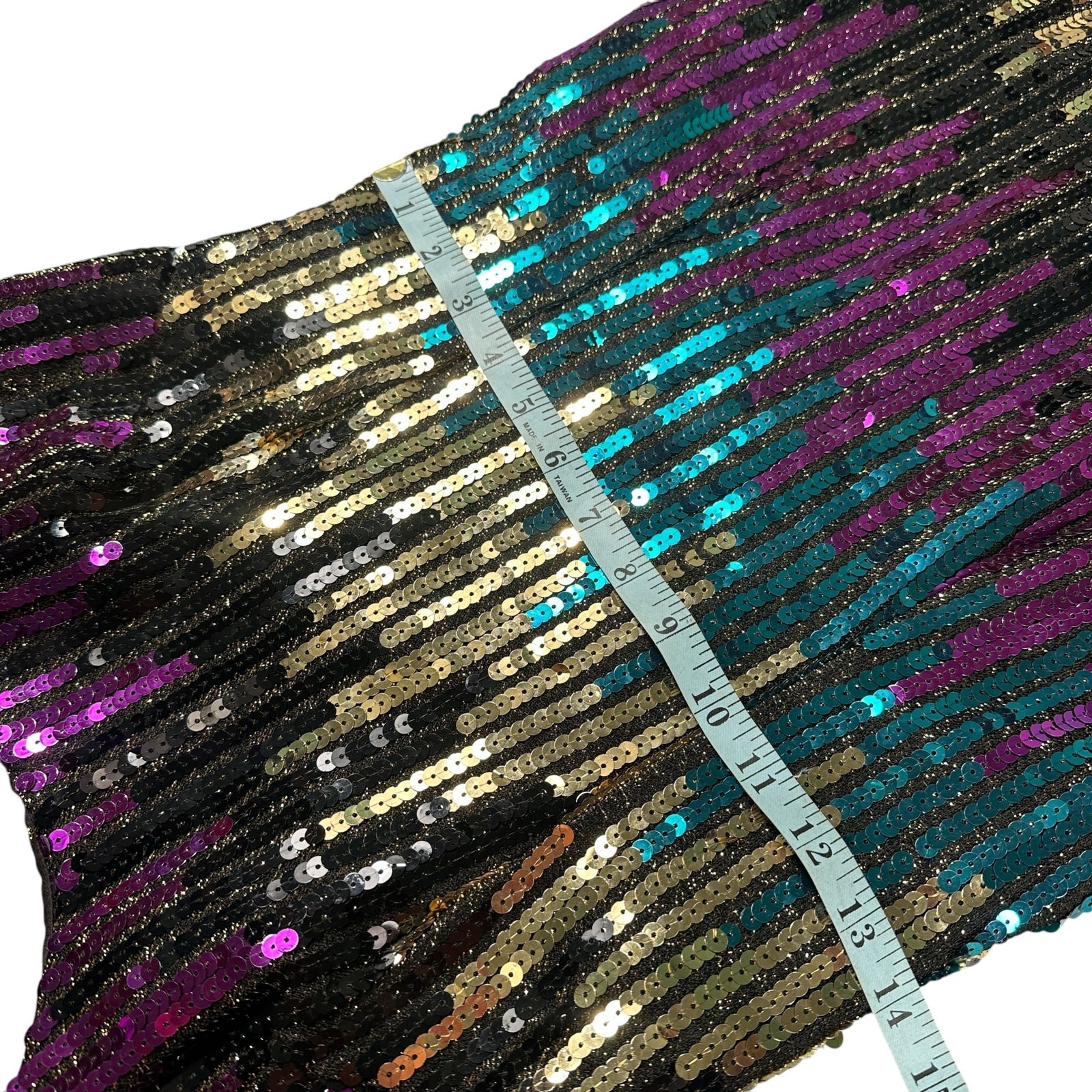 Vintage Alyce 1980s Sequin Mini Party Cocktail Dress Purple Green Gold Sz Med/10