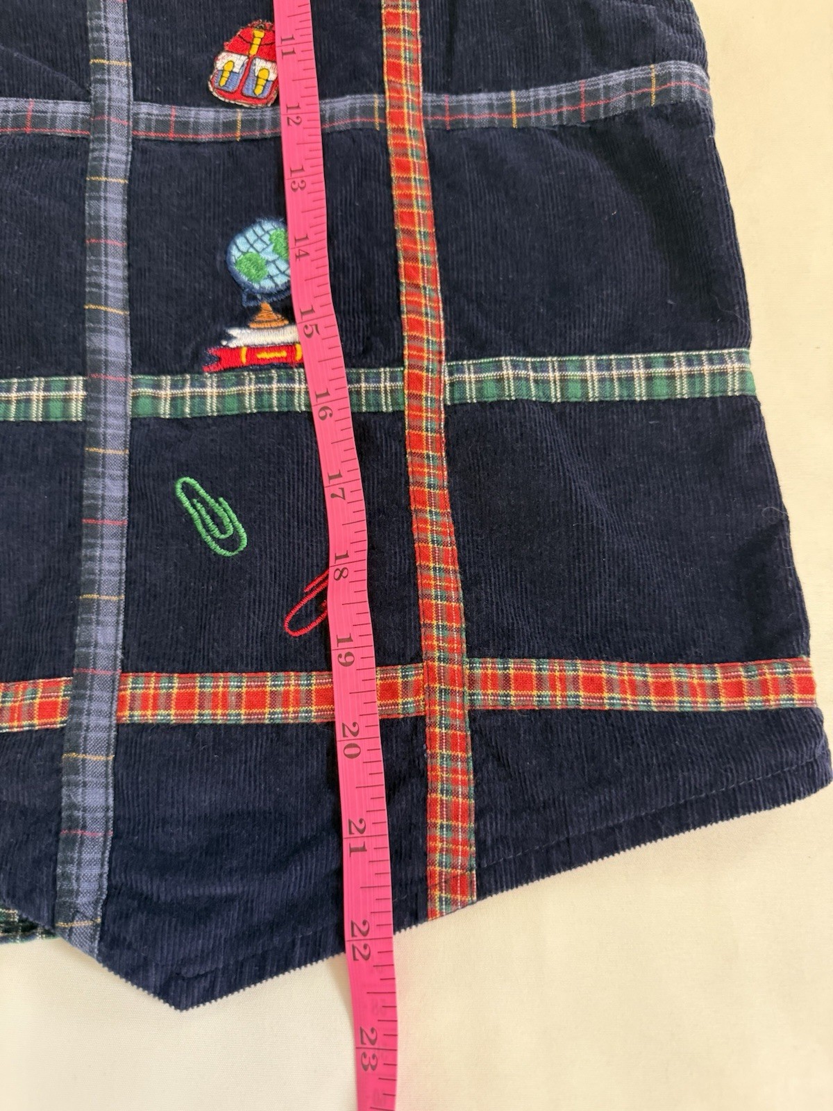 VTG 90s School Teacher Embroidered Plaid Detail Button Vest Pencils Apples Large