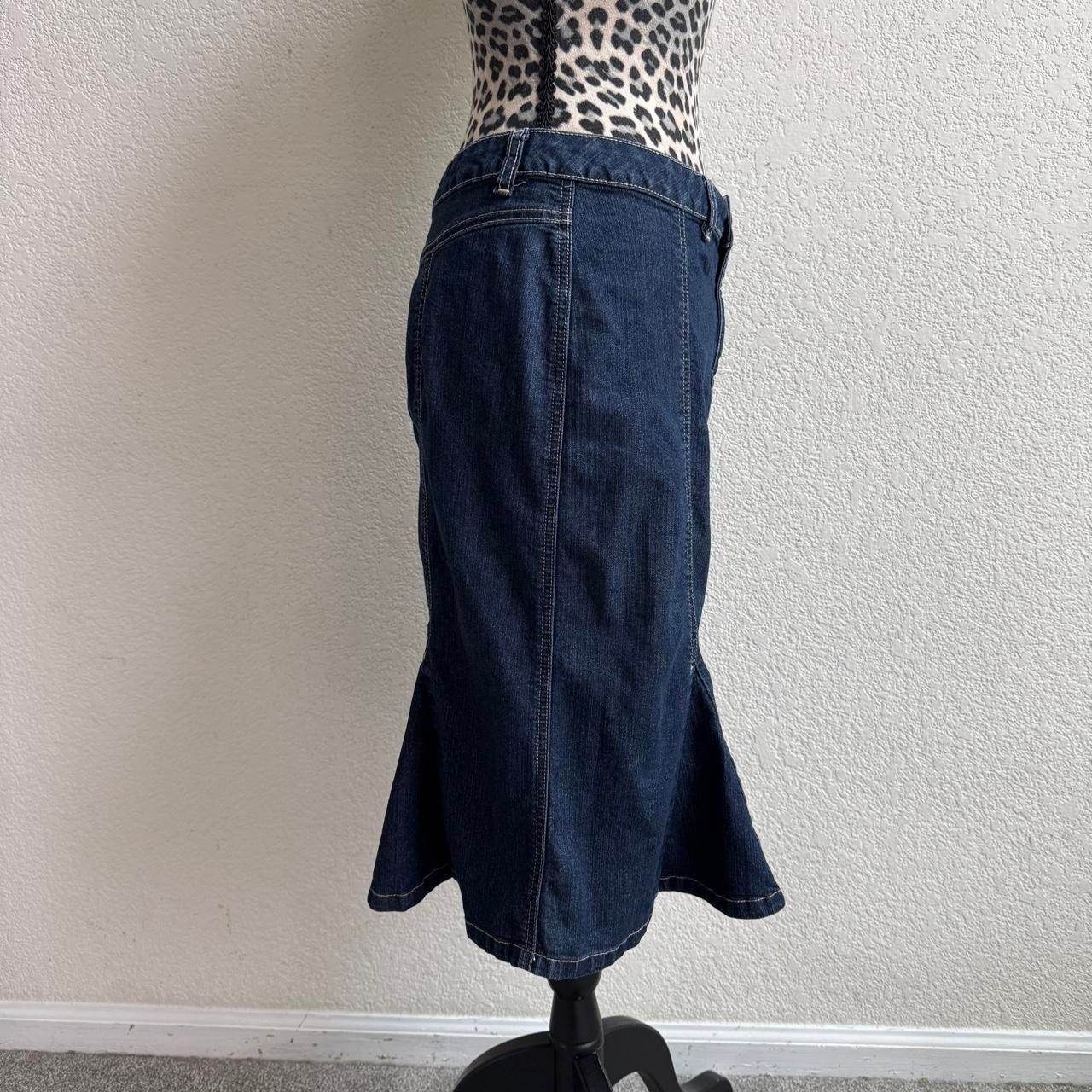 Apostrophe stretch vintage navy blue denim midi skirt