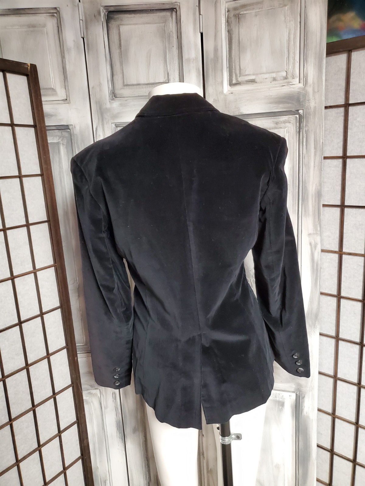 Vtg Present Co Womens Button Up Blazer Sz XS-S velour Black Velvet 80s Tailored