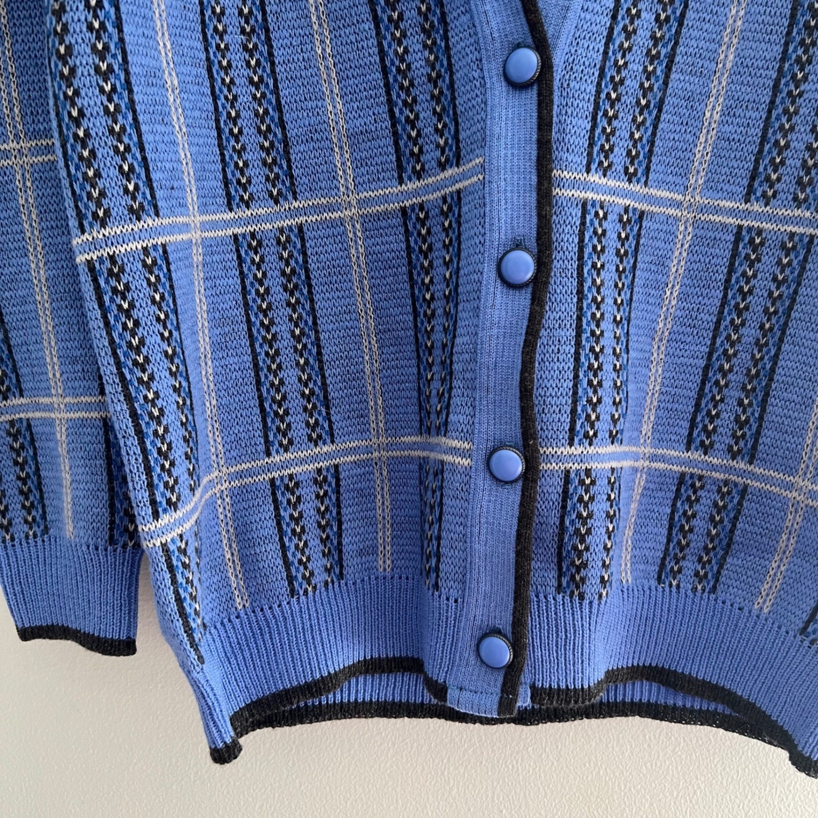 Vintage Pendleton Blue Plaid Virgin Wool Cardigan Sweater Womens Medium USA Made