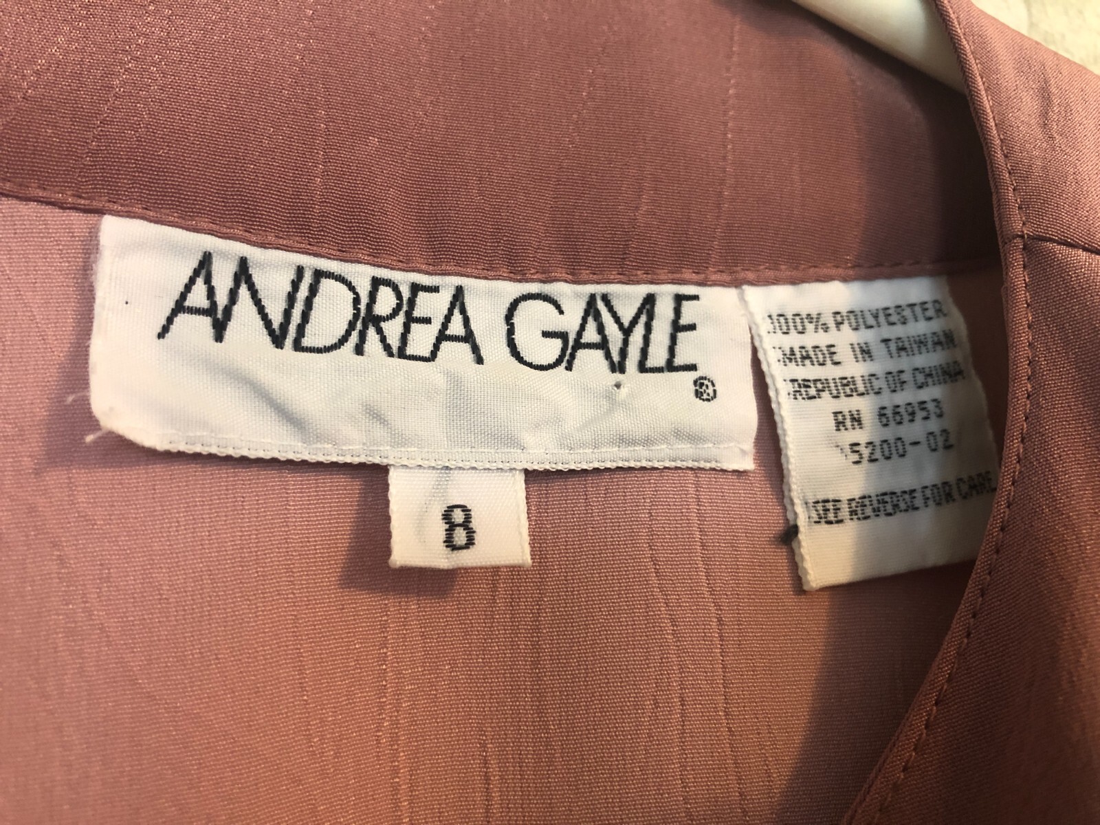 vtg ANDREA GAYLE Rose Pink Silky Blouse Sz 8 Long Blouson Sleeves Pullover 80s