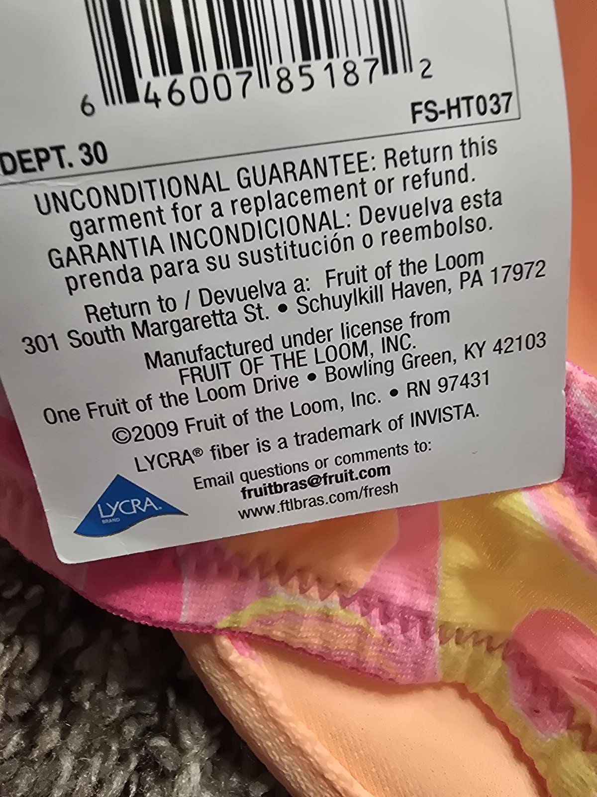 Vintage Y2K Bra 36D & Sz 7 Bikini Panties SET Fruit of the Loom Read NWT
