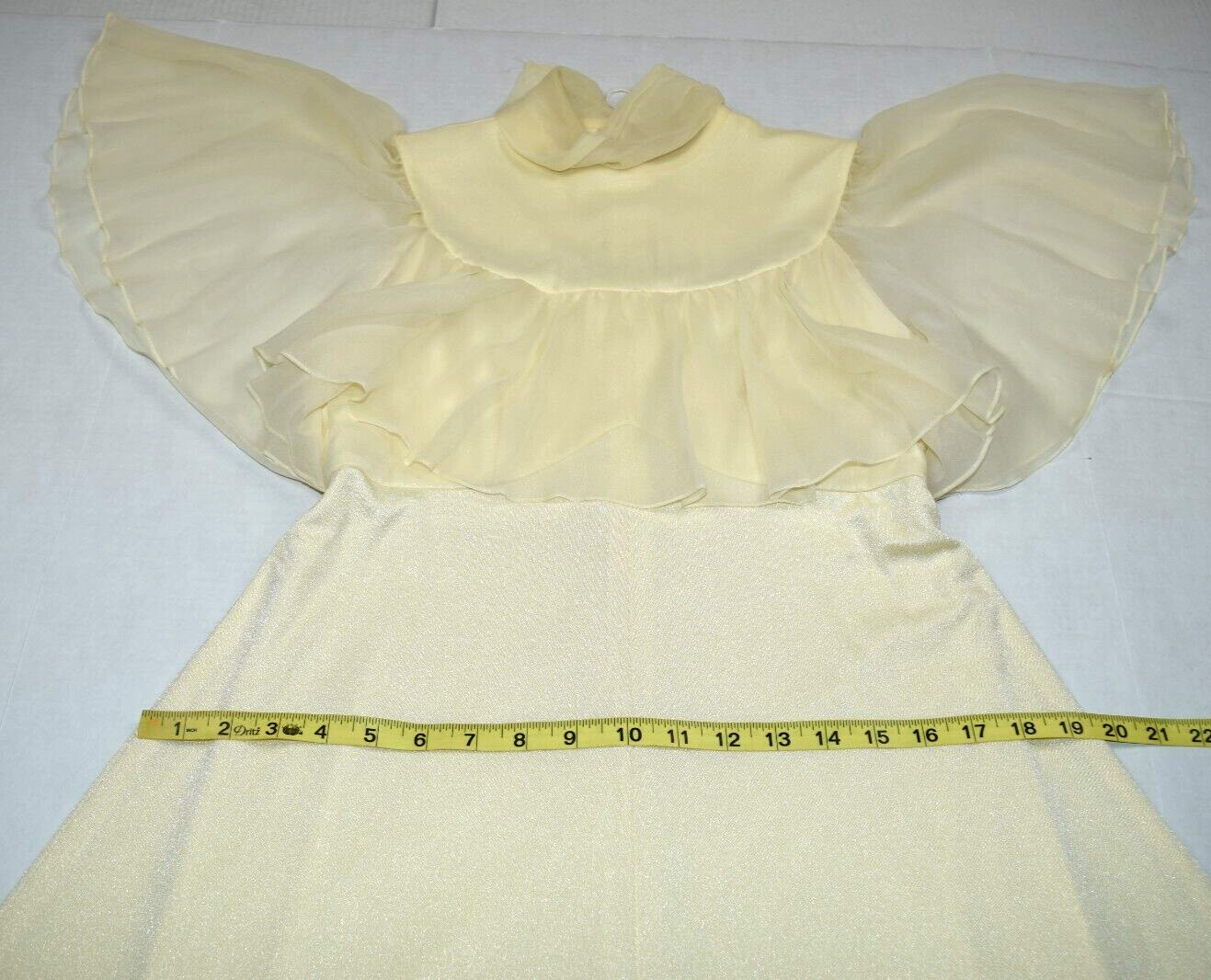 Vintage Dress Size S 50s Palest Yellow Sheen Sheer Batwing Sleeves Soft Flowy