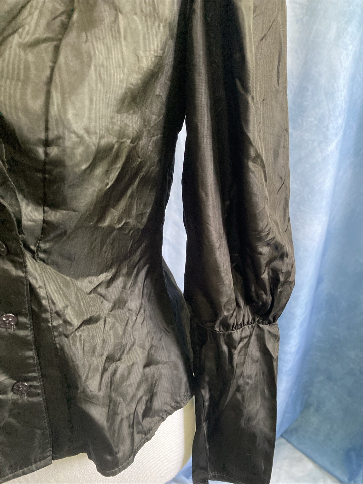 Vtg 80s Debut Goth Victorian Ruffle Jacket Blouse Acetate Balloon Sleeve Black