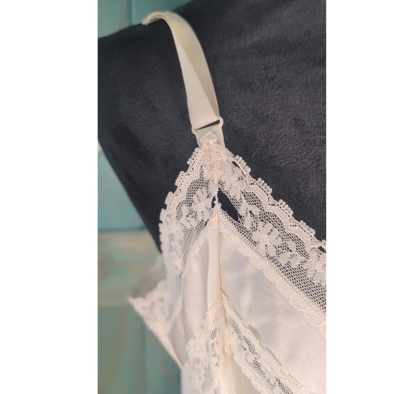 Off-white Vintage Slip Dress Delicate Lace Trim at the Neckline and Hem