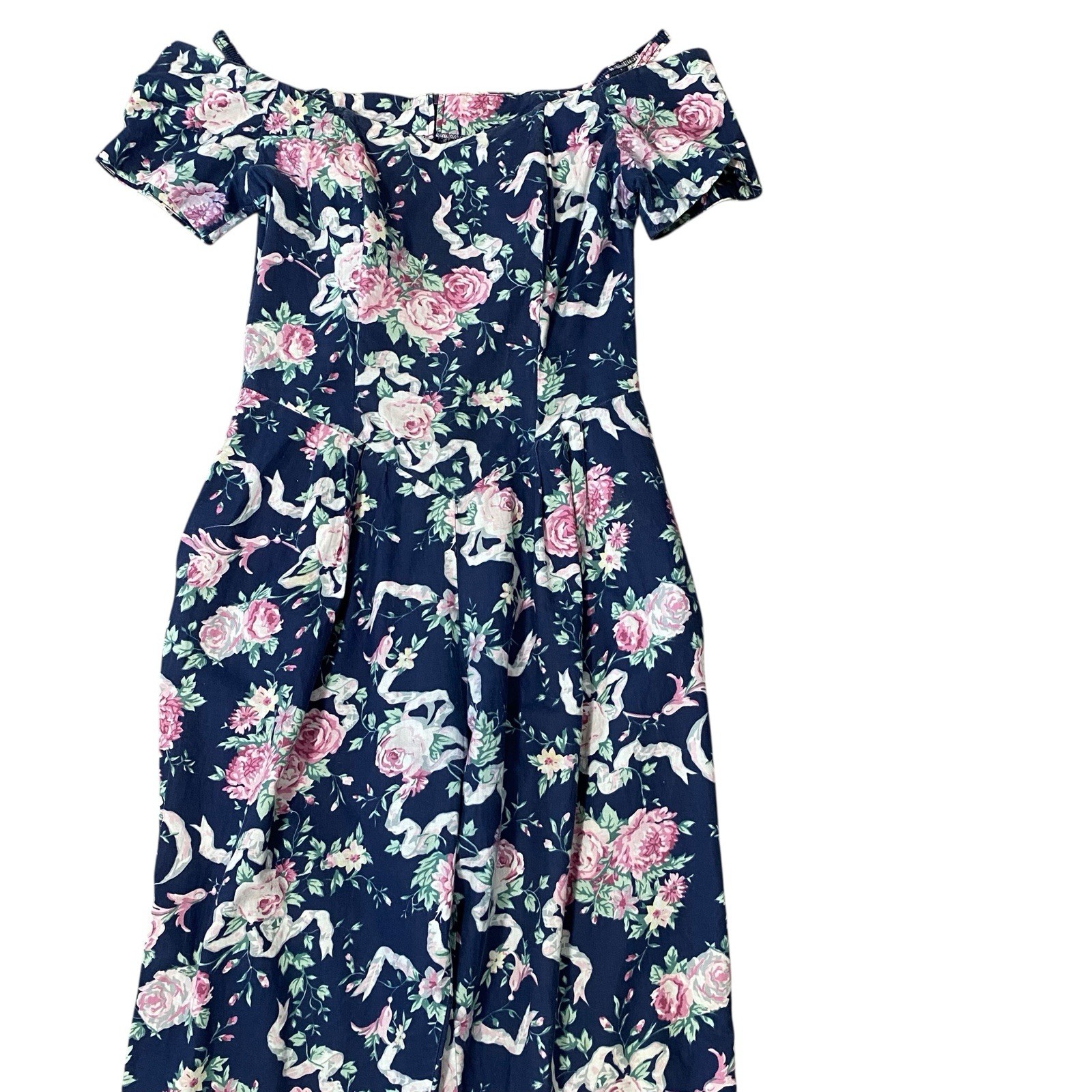 VINTAGE BENSON & SMITH Floral Off Shoulder Jumpsuit Size Small Petite 80s 90s
