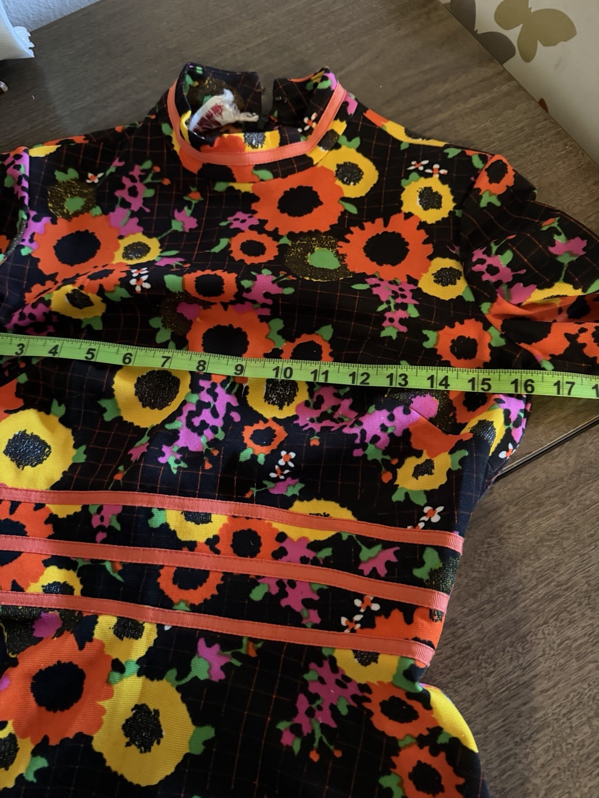 Stunning Vintage 60s-70s Bright Neon Psychedelic Mod Flower Power Flare Dress S