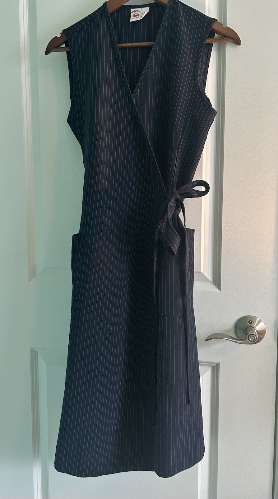 Vintage Angelica Uniform Dress – Pinstripe Wrap Style – Size Small