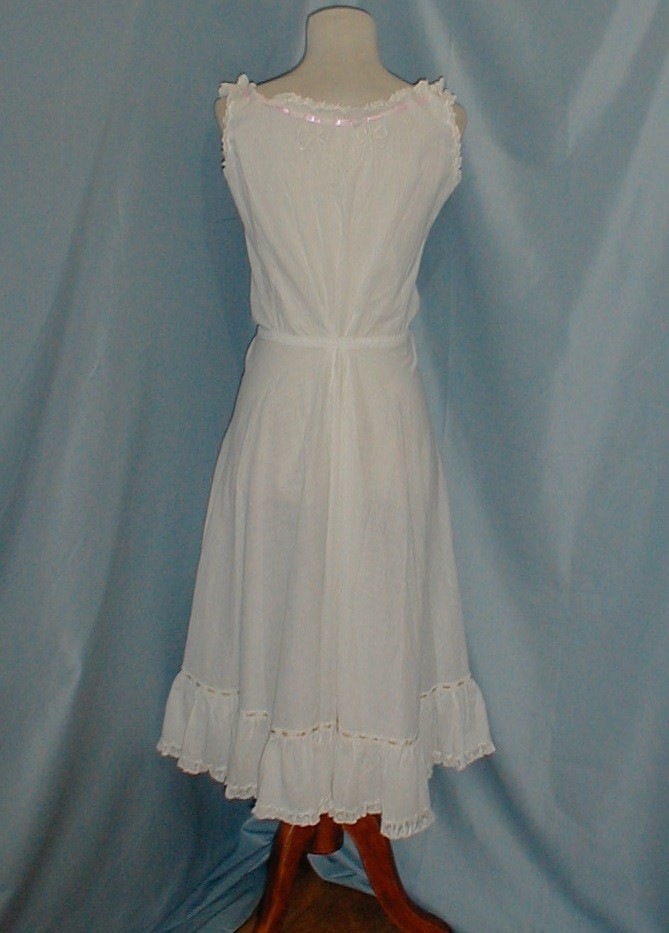 Frilly Antique Dress Slip Victorian 1890 Embroidered White Cotton