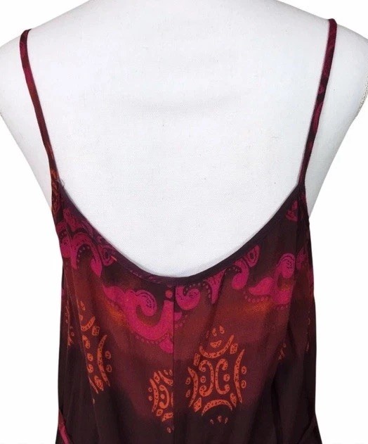 Vintage Boho Hippie Maxi Dress Spaghetti Strap Burgundy Red Sz S/M Jewel Tone
