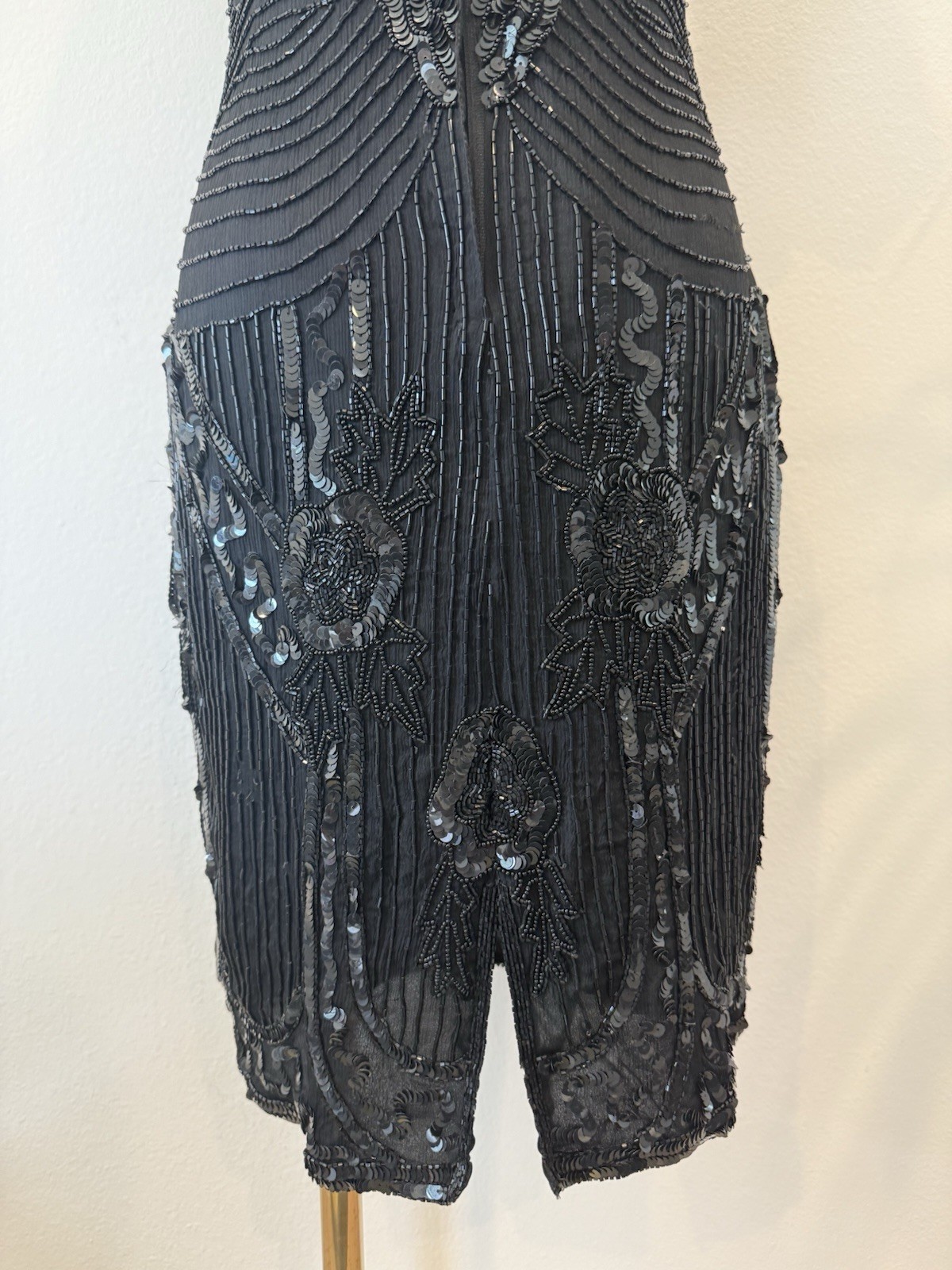 Vintage Stenay Silk Black Beaded Formal Cocktail Dress Art Deco Size 8 ***Flaws