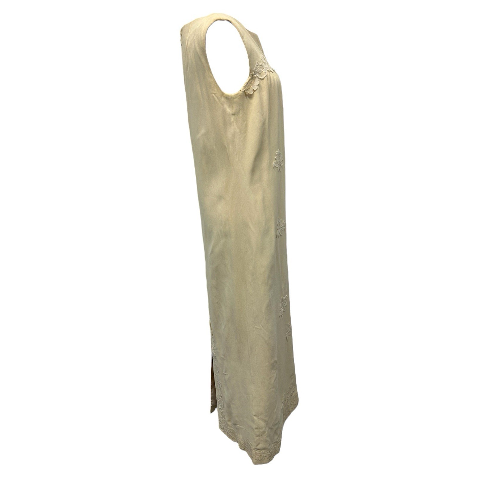 VTG 1960s Babydoll Ivory Lace Appliqué Column Maxi Dress Women’s S/M Unbranded