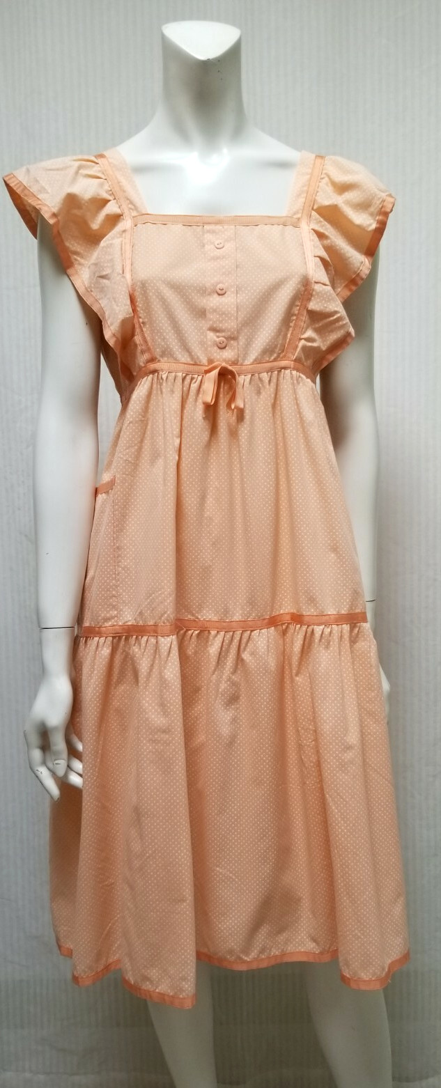 Vintage Peach & White Polka Dot Empire Waist Dress – Size S – EUC