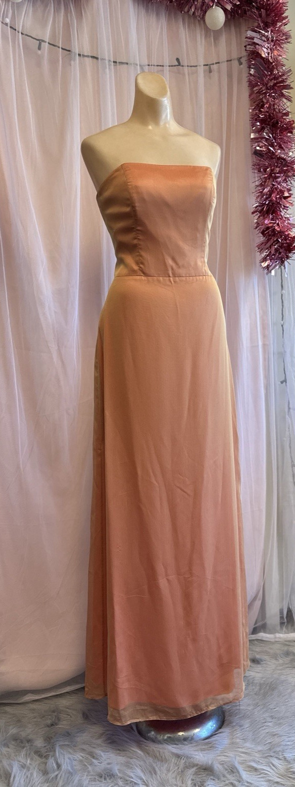 Vintage Y2K 2000s Strapless Prom Formal Evening Dress Orange Iridescent S