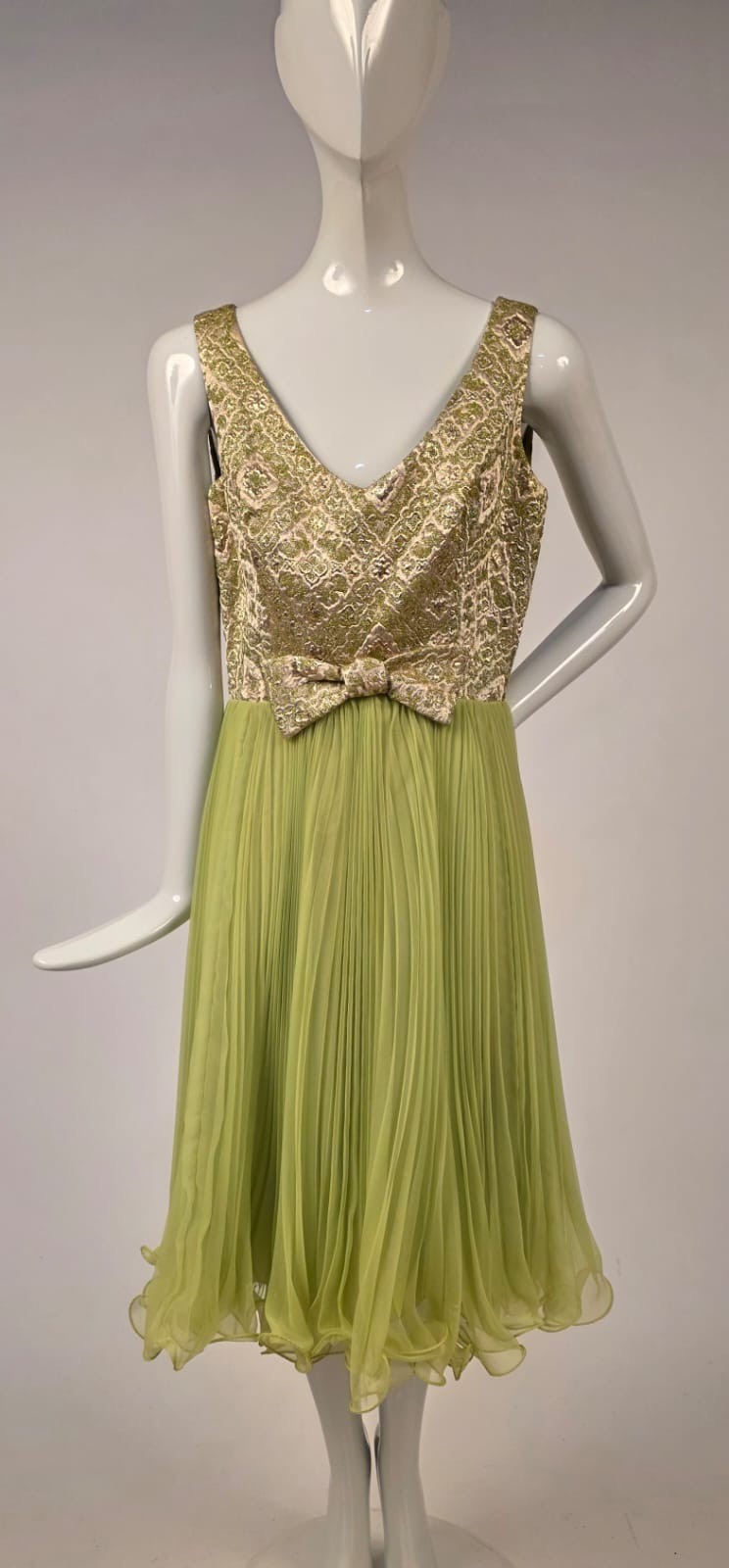 COUTURE QUALITY VINTAGE 1960’S METALLIC LAME + CHIFFON DRESS SET BY YOLANDA