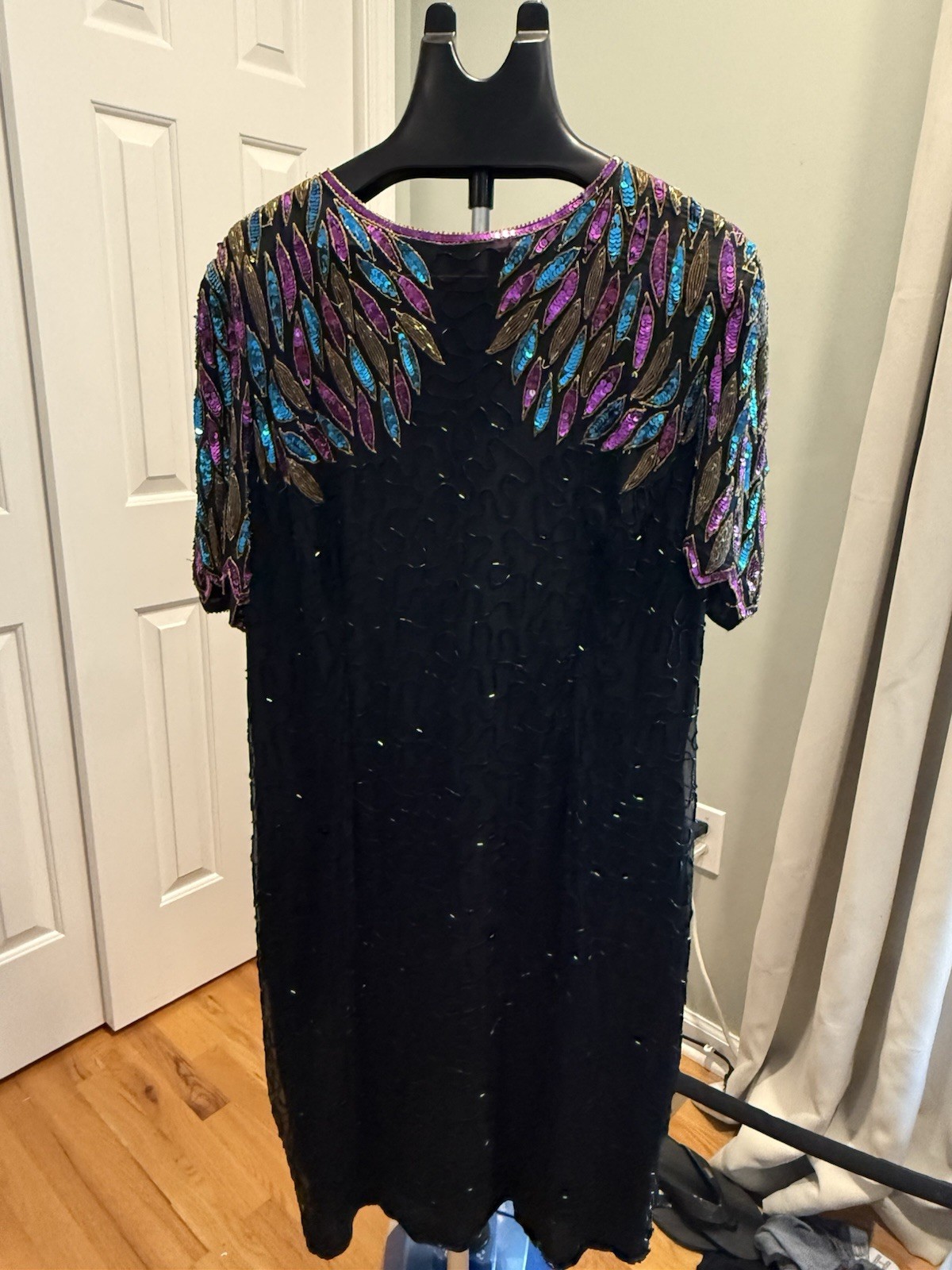 Vintage Stenay Plus Silk Beaded Sequin Dress Size 20 Black 90s Glam Art deco