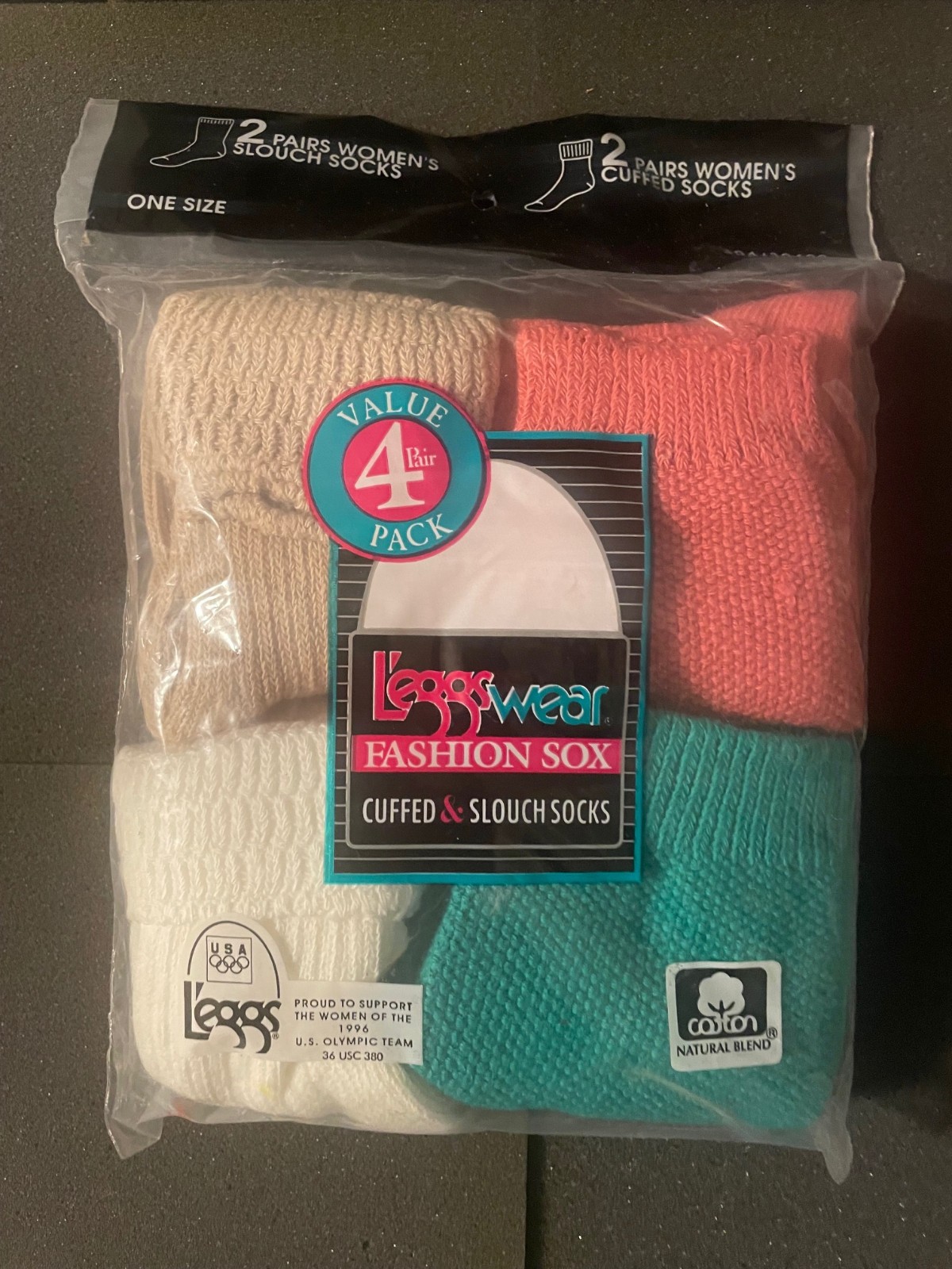 Vtg Leggs Wear Basic Socks 2 Cuffed & 2 Crew Socks One Size 4 Pair (USA)