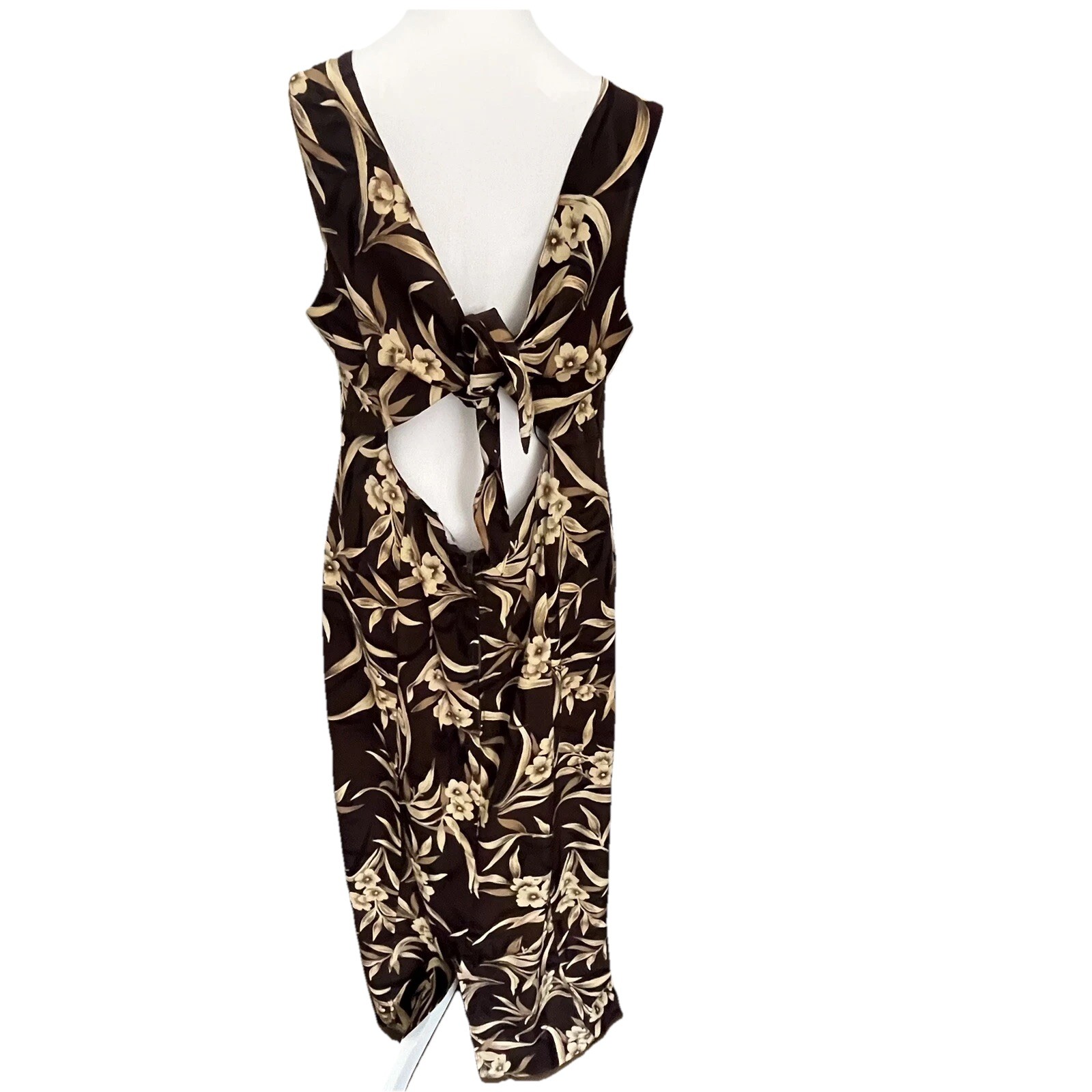 Vintage 90s Sunshine Starshine Brown Tropical Maxi Dress 14 Resort Beach Party