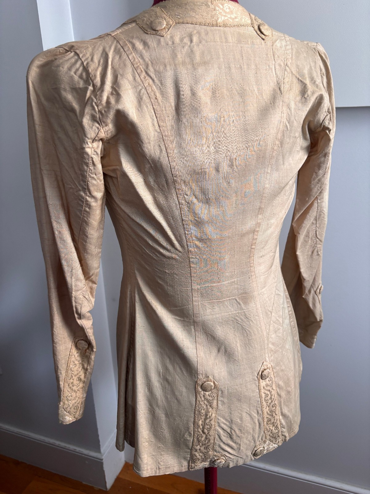 Antique Edwardian Silk Bodice Jacket Ivory Brocade Trim 1900 Victorian Renfaire