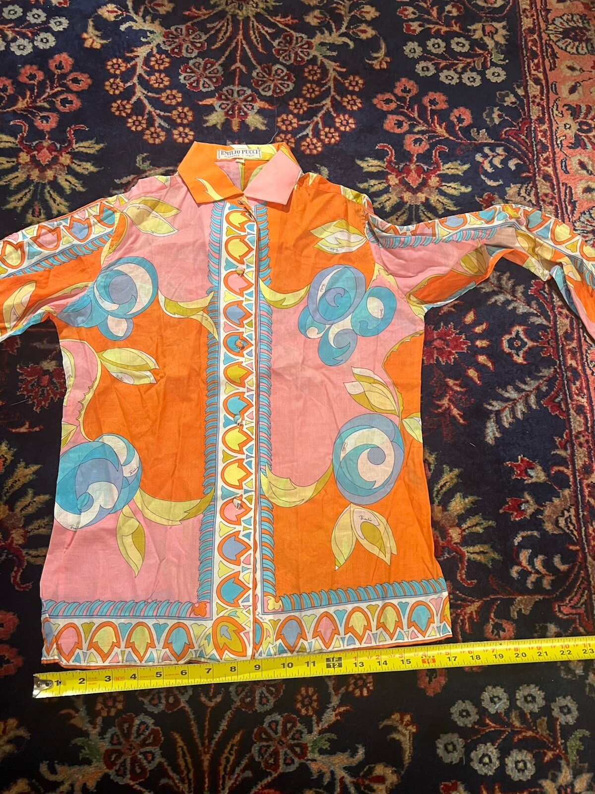 VINTAGE 1970s EMILIO PUCCI Top Cotton Blouse Vtg 8/Small Pink Rare Mint