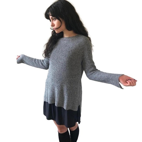Vintage Crew Neck Ribbed Knit Gray Sweater