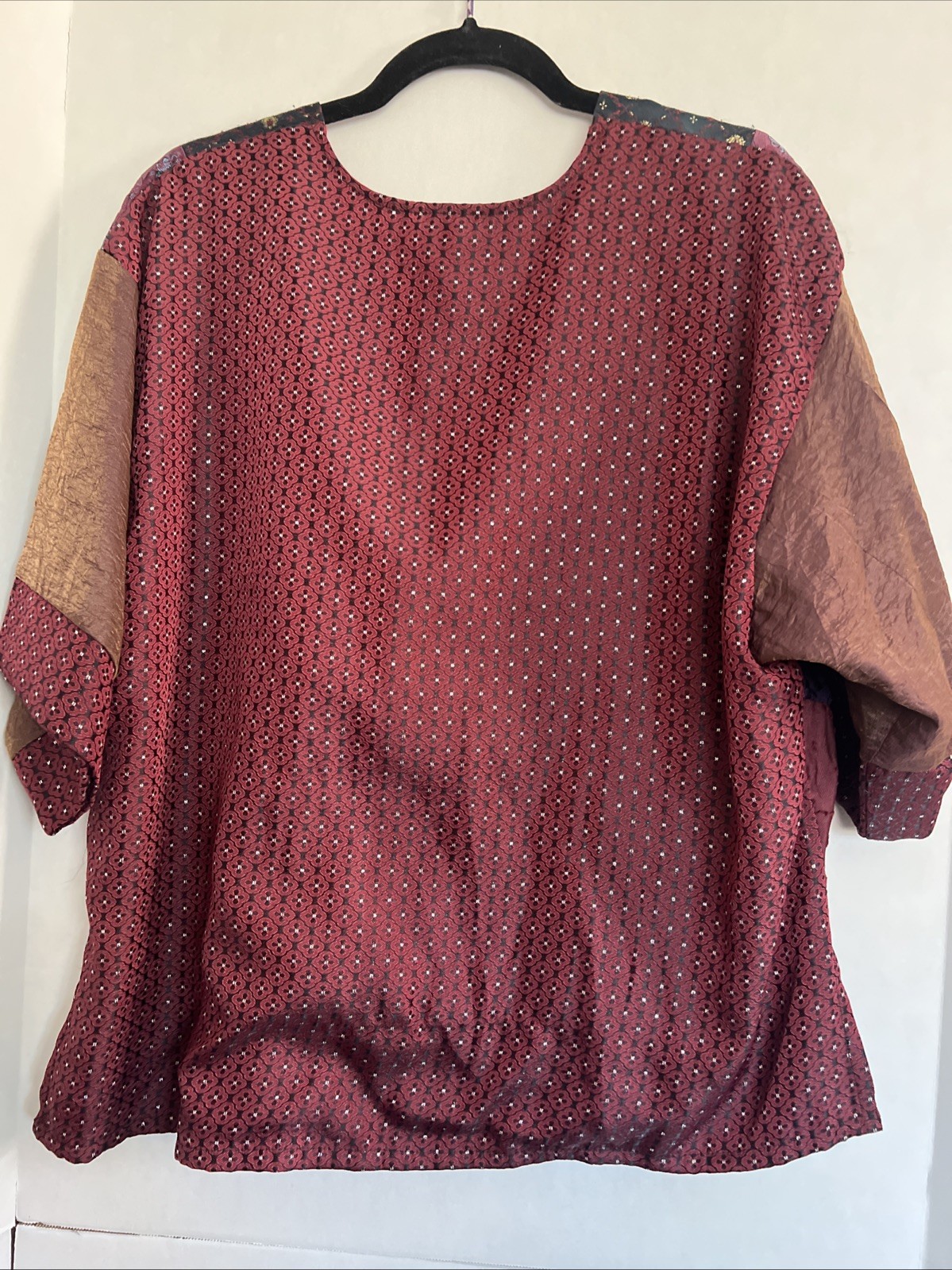 Vintage STERLING STYLES Kimono Jacket Wine Purple Patchwork Art to Wear XL 48”