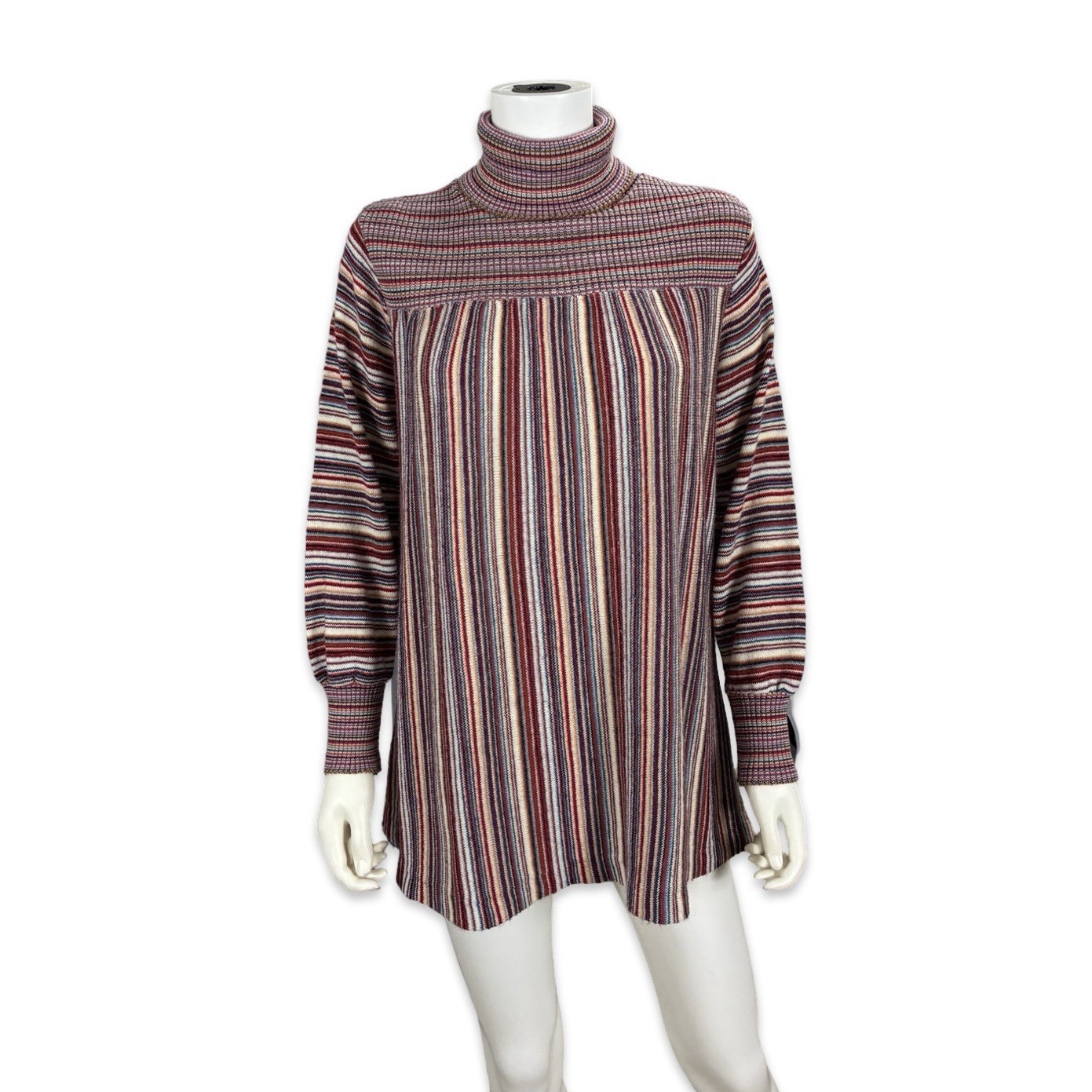 Great Times Women&rsquo;s VTG 70s Striped Turtleneck Babydoll Swing Flare Sweater