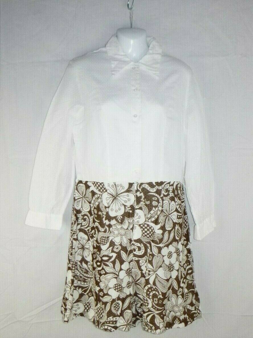 Vtg 60s 70s Russ Dotted Swiss Dots Shorts Jumpsuit Romper Brown White Floral