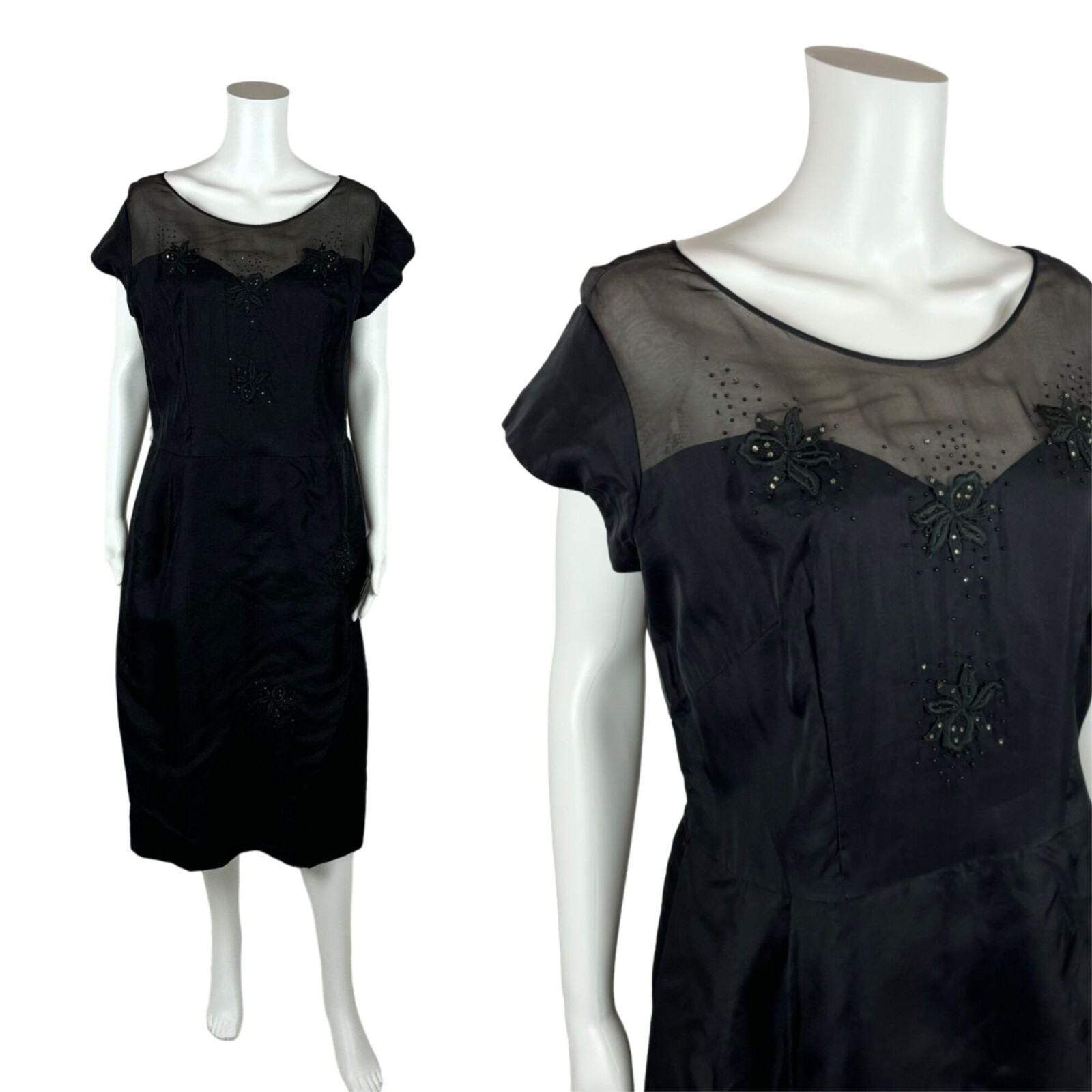 Vintage 1950s Black Dress Women&rsquo;s Extra Large Formal Cocktail Sheath Volup