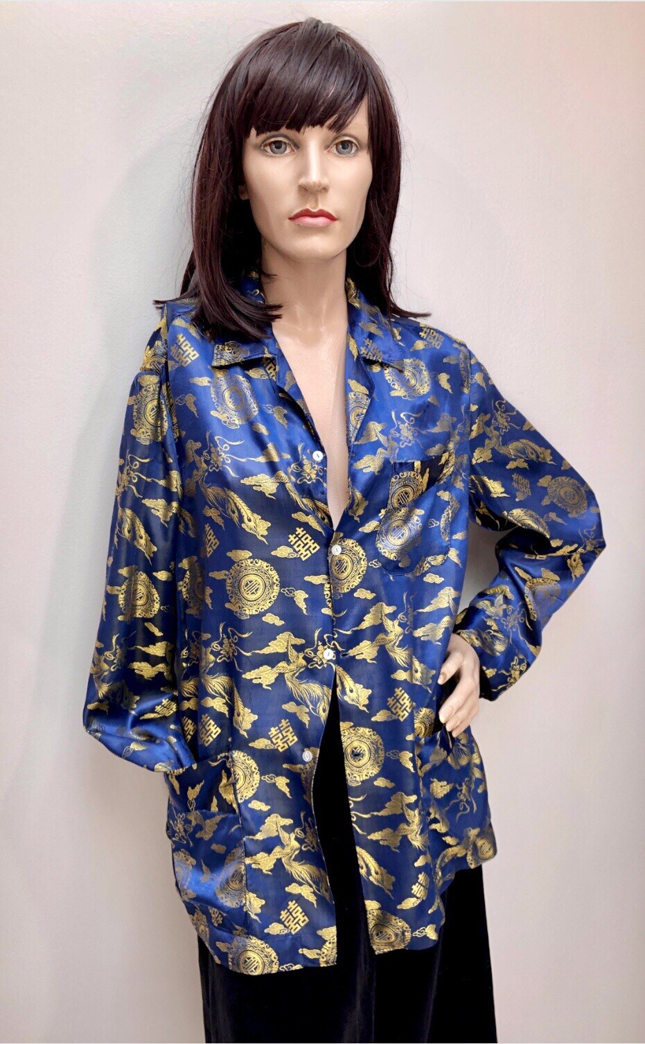 VTG 1970s SATIN PHOENIX BIRD Rayon BROCADE Vietnam Cocktail Jacket Or Tunic Sz-M