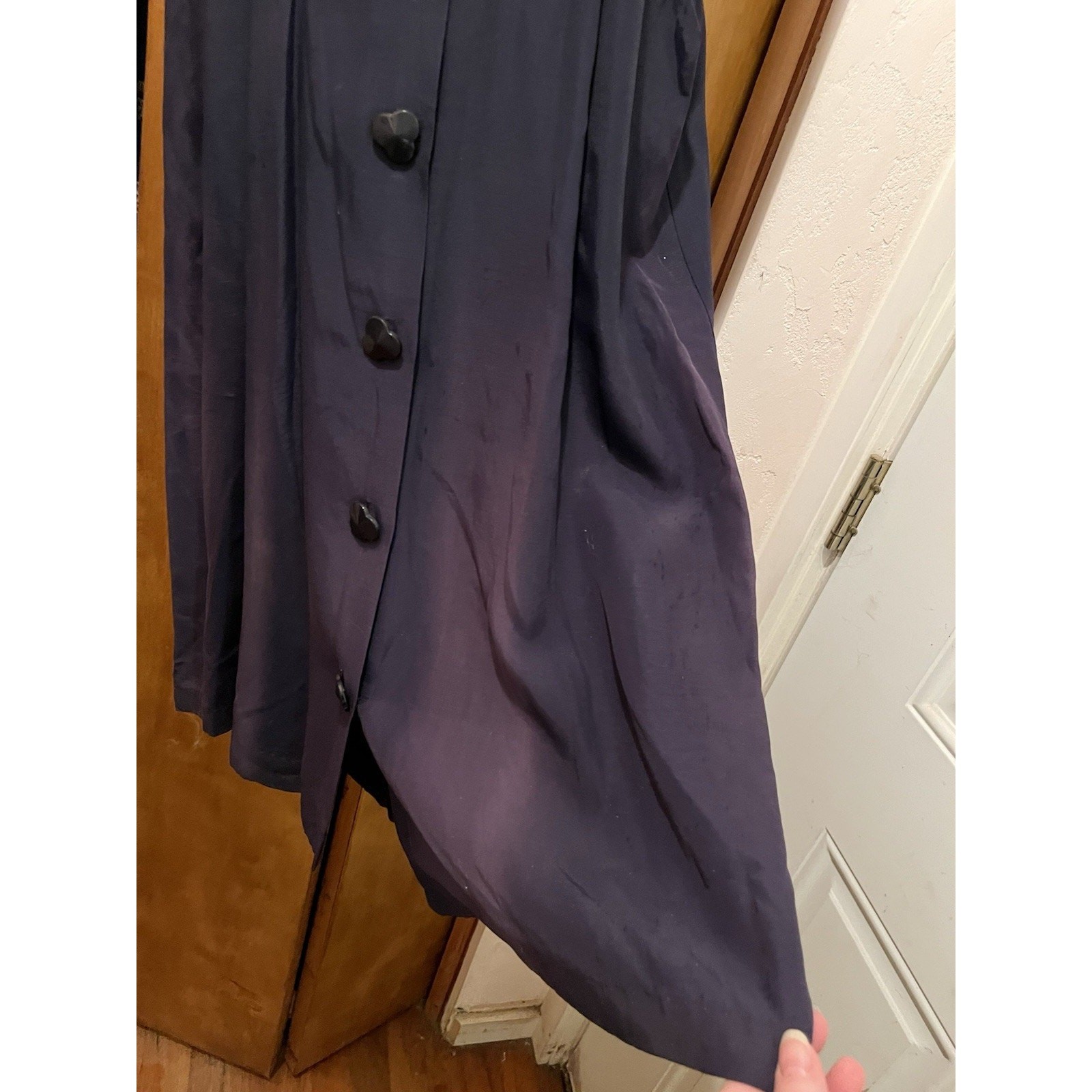 1950s Dark Blue Elegant Sleeveless Collared Button Down Dress Needs TLC