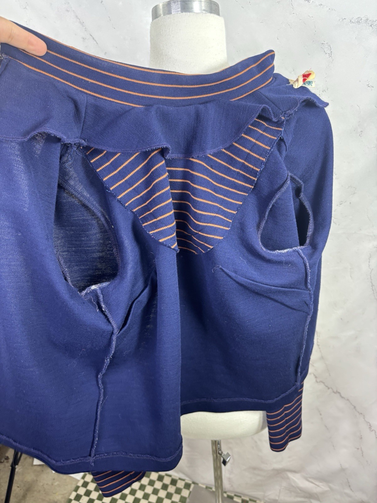Vintage 60s MOD Nautical Top Blouse Twiggy Mock Neck Black Zip Union S USA Flaw