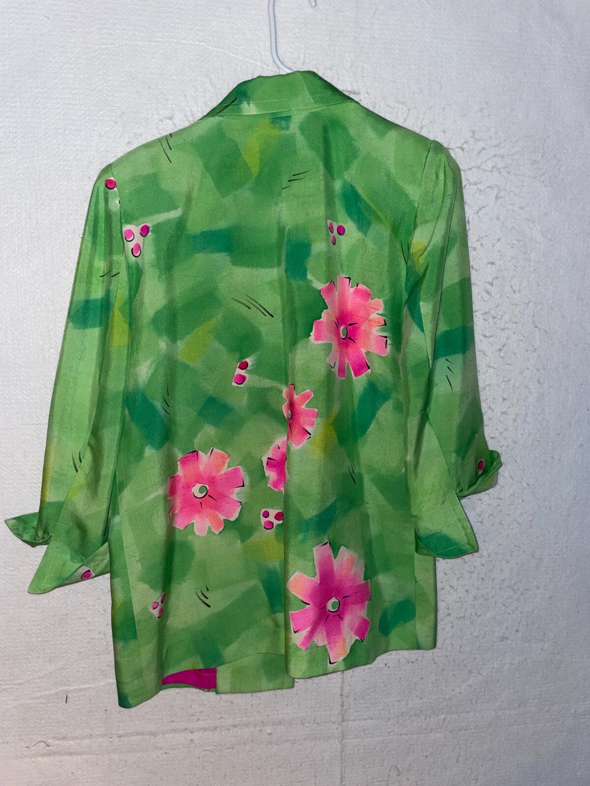 Yolanda Lorente Hand Painted 100% Silk Blazer Vibrant Art To Wear Women&rsquo;s Floral