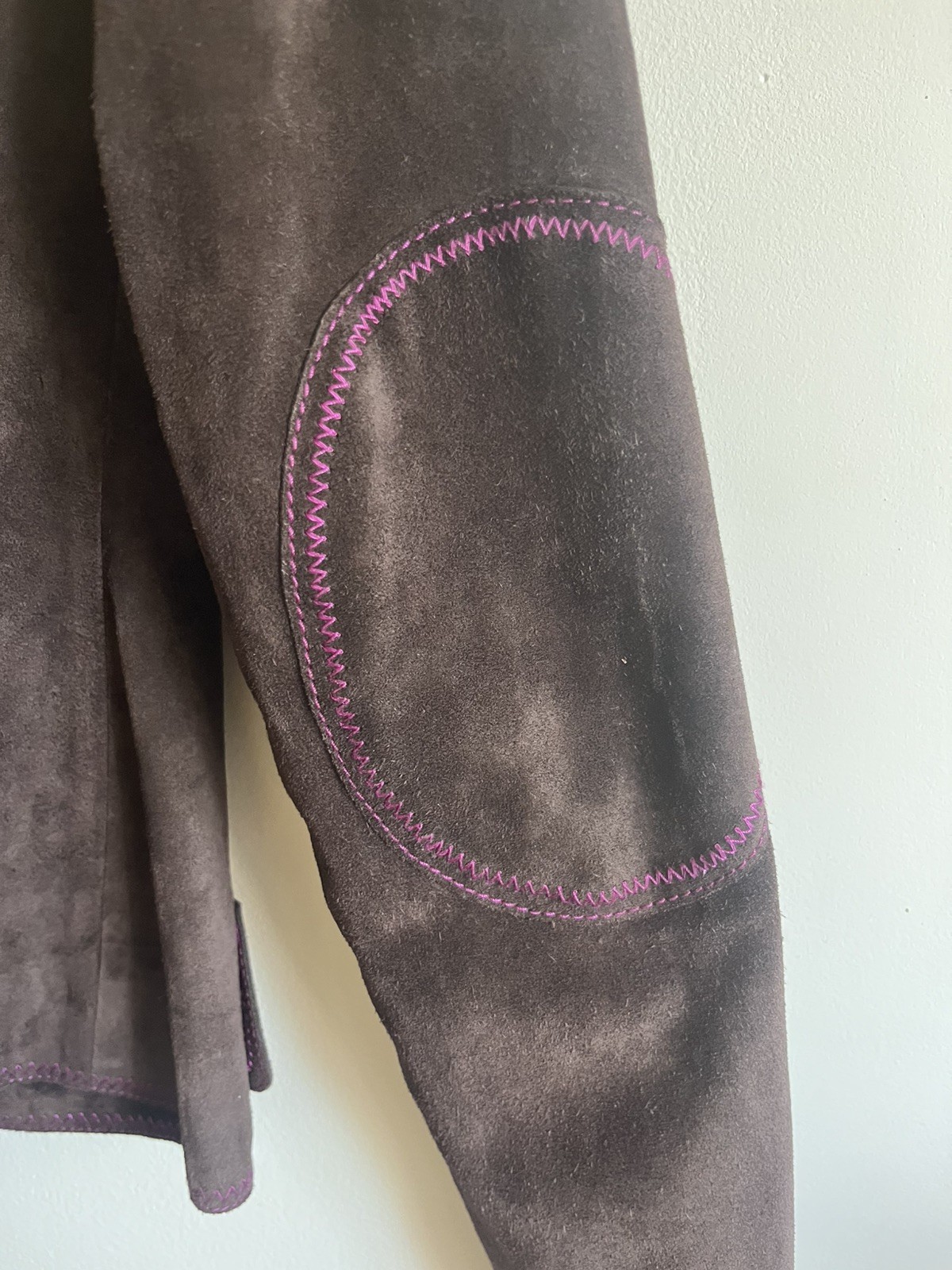 1990s Emanuel Ungaro Leather Suede Chocolate Brown + Purple Vintage Moto Jacket