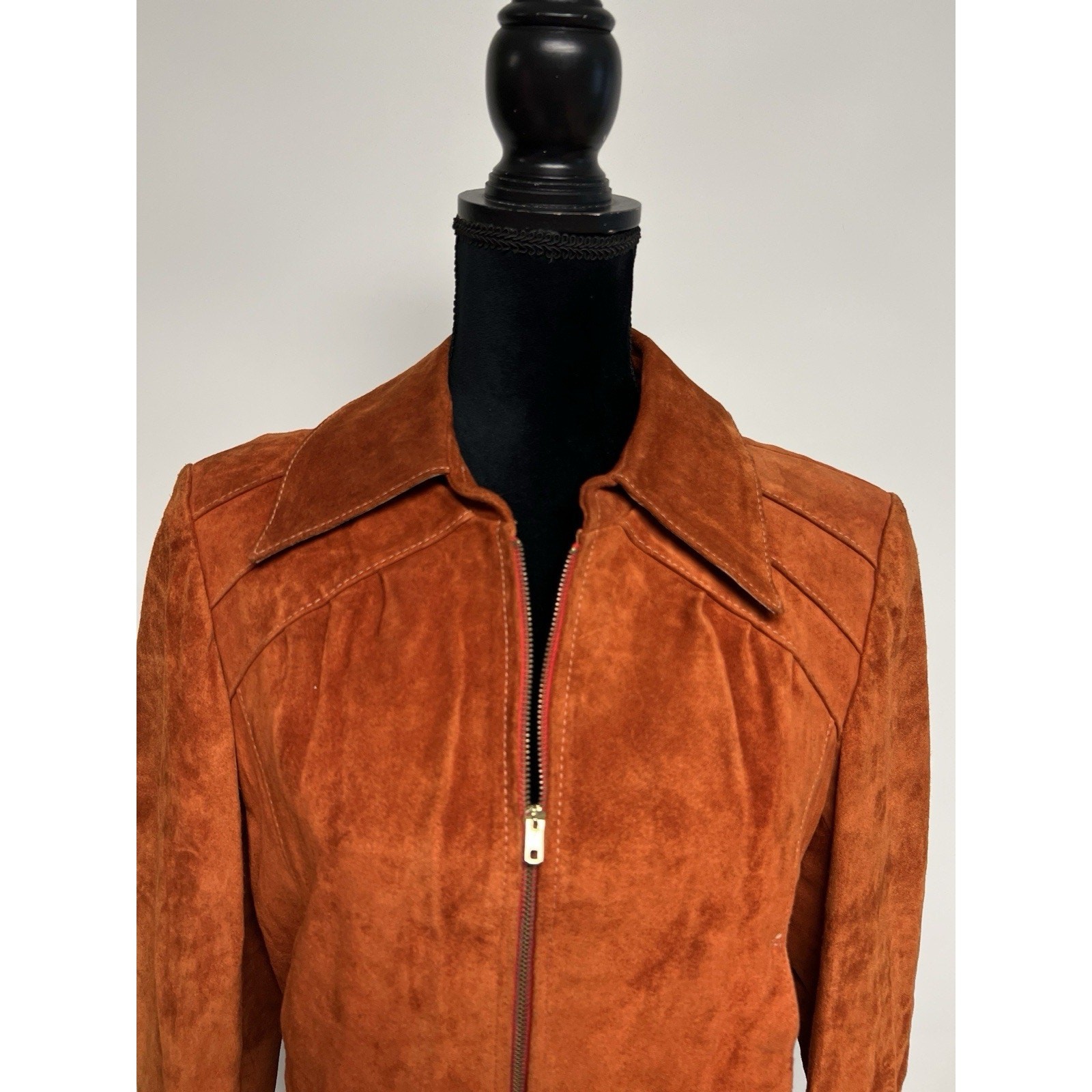 Vintage 1970&rsquo;s Rust Orange Suede Bomber Jacket Womens Small Leather Groovy 70s