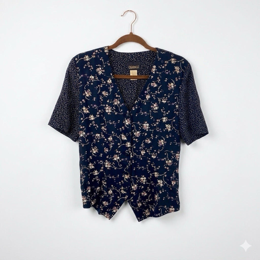 Vtg 90s Casablanca Mixed Floral Blouse ILGWU Union Made USA Cottagecore M