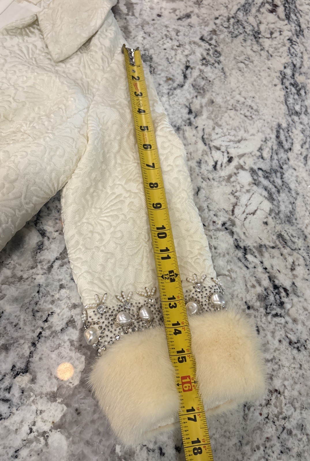 Vintage 1960s Beaded Imperial Hong Kong Dress Sz 10 Real Fur Cuffs DAMAGE