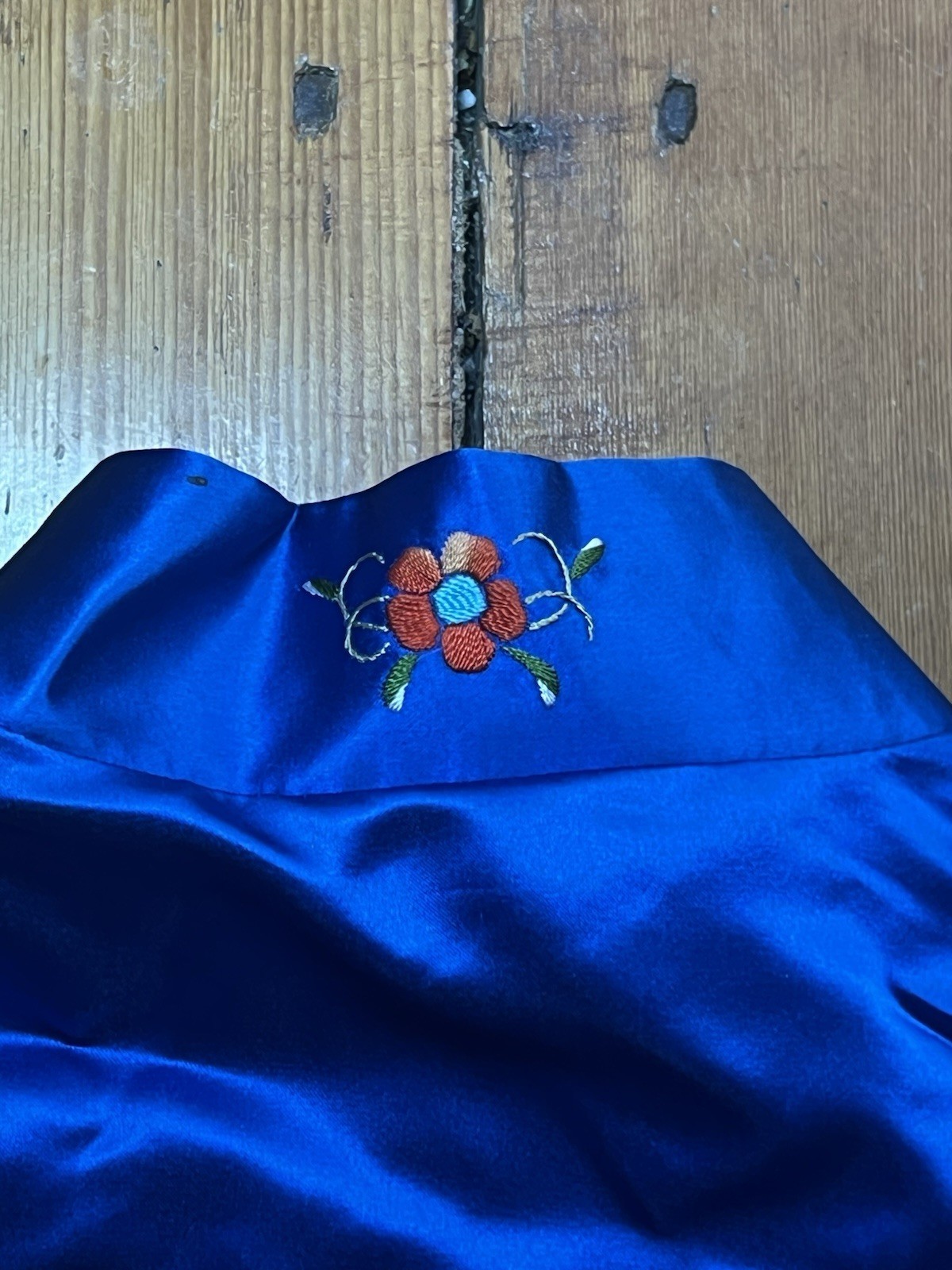 Vintage Plum Blossoms Blue Silk Jacket Chinese Heavily Embroidered Size 38