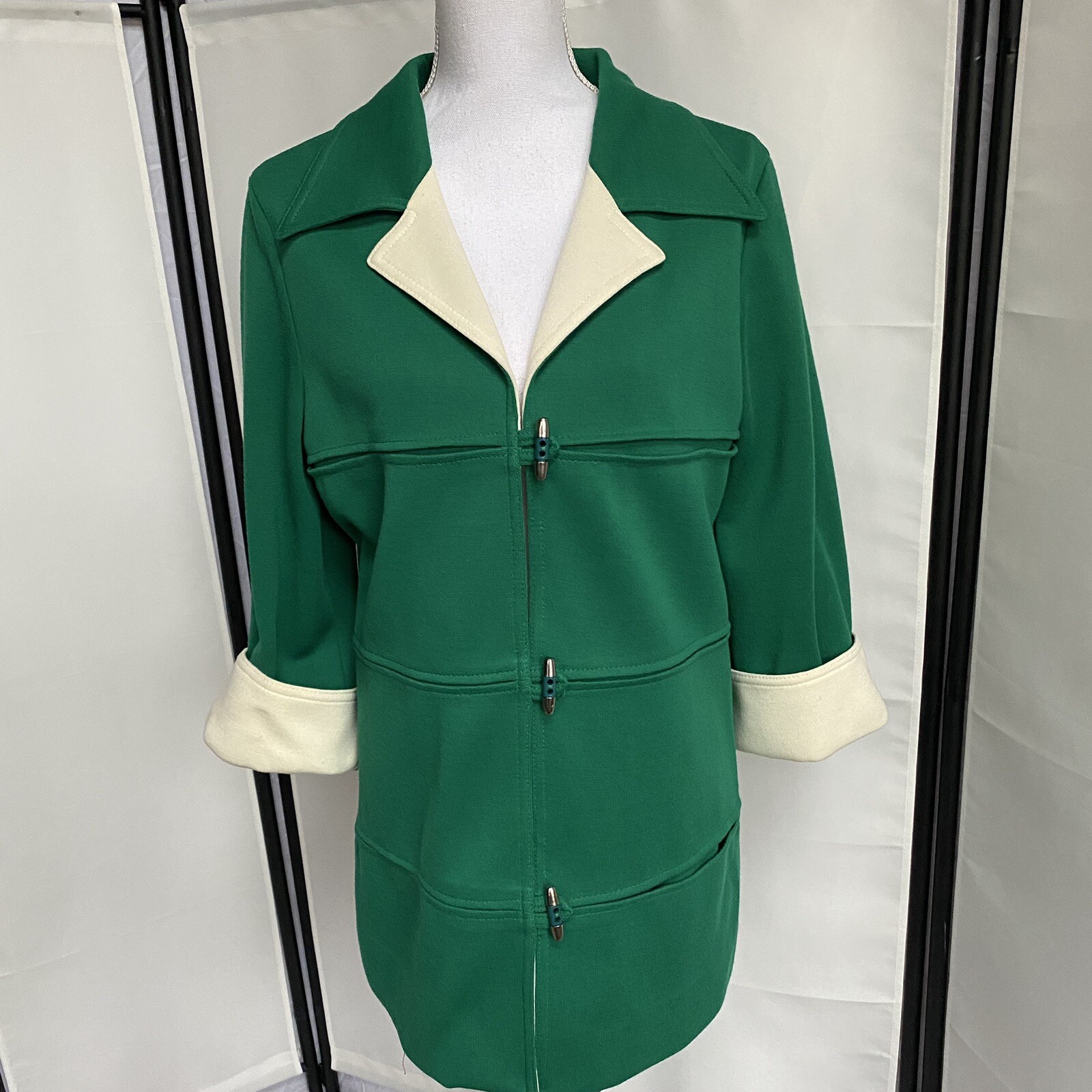 Butte Knit Vtg Women M-L Green Long Jacket Top Toggle Closure St Patricks DayE7