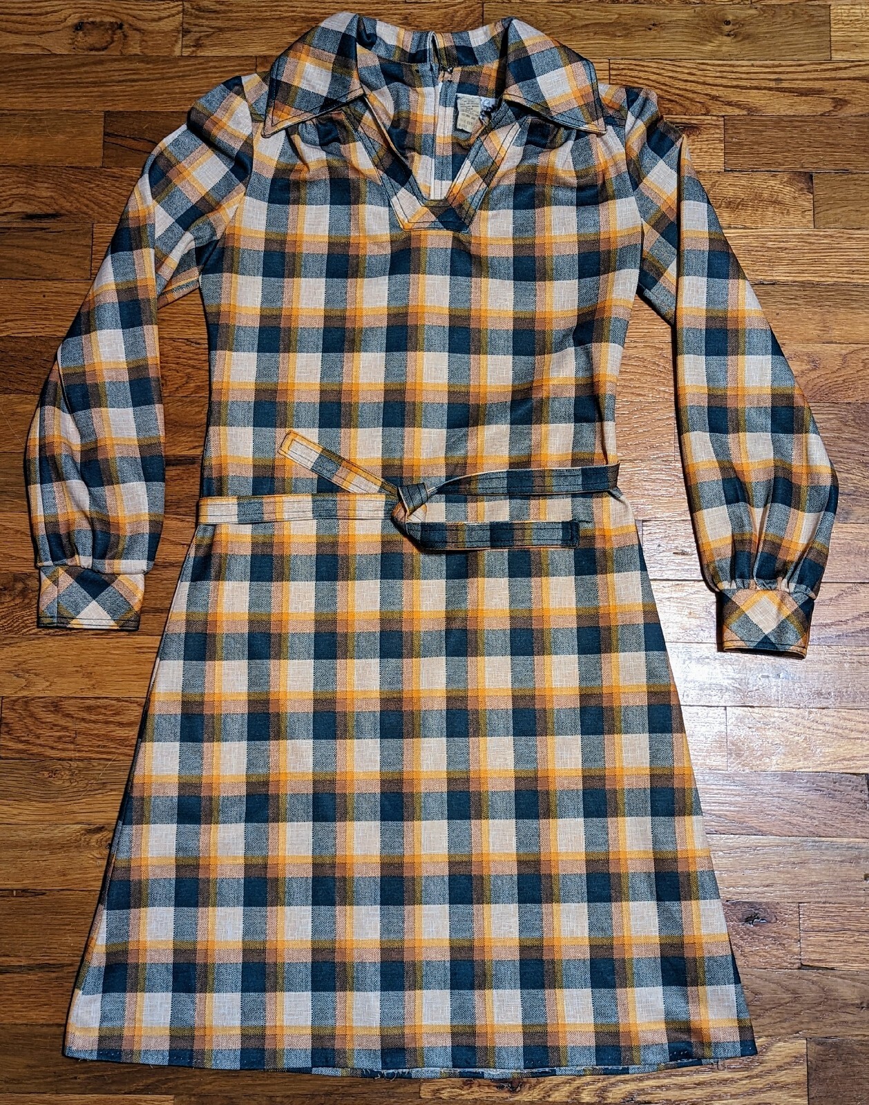 Vintage Melissa Lane Plaid Dress – Women&rsquo;s Size 8 – Long Sleeve Collared Belt