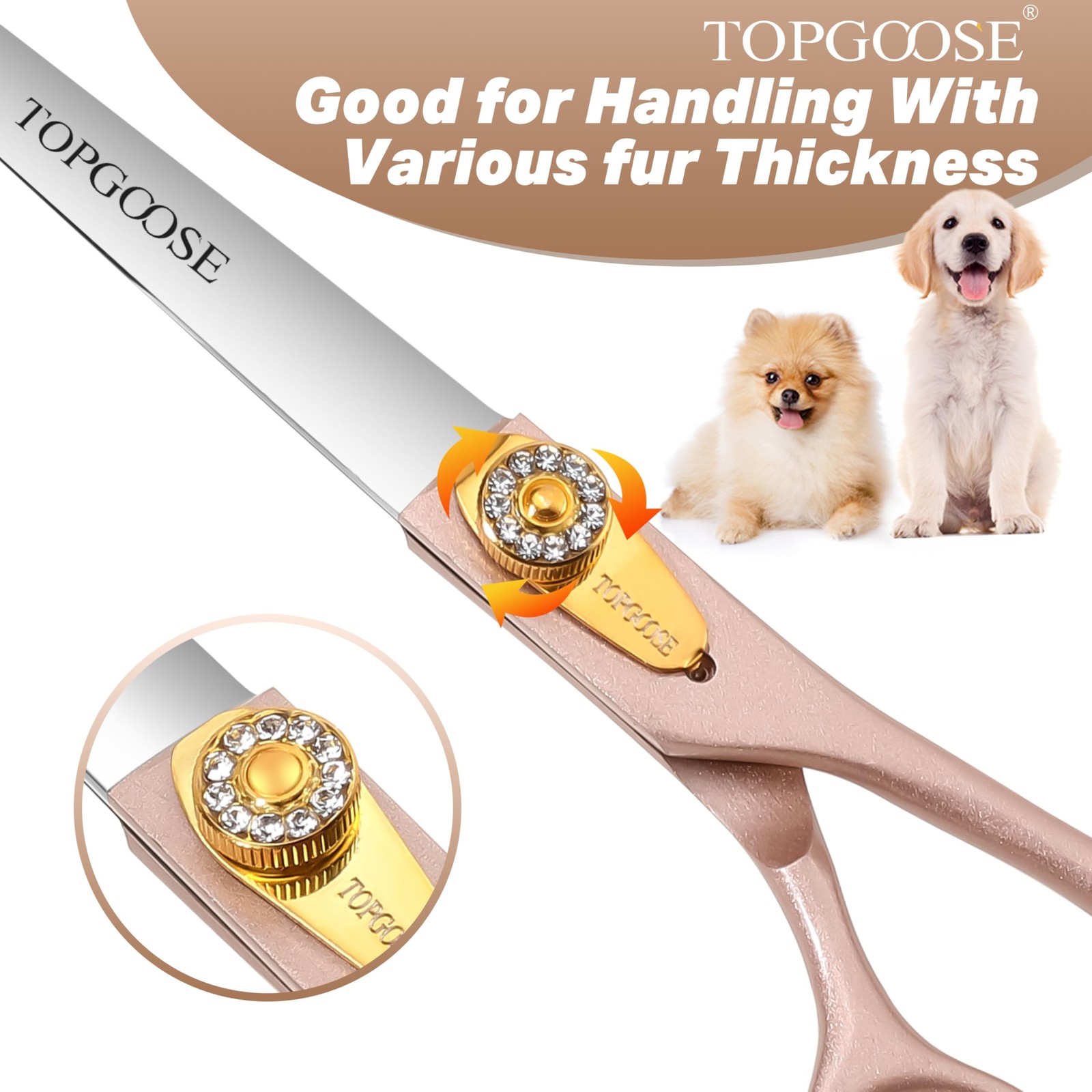 TOPGOOSE 7.5 » Dog Straight Scissors for Grooming 440C Stainless Steel Rose Gold