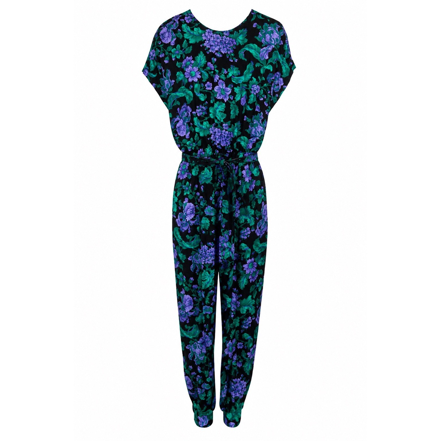 All That Jazz Jumpsuit Womens 11/12 Purple Green Floral Vintage 80s 90s USA