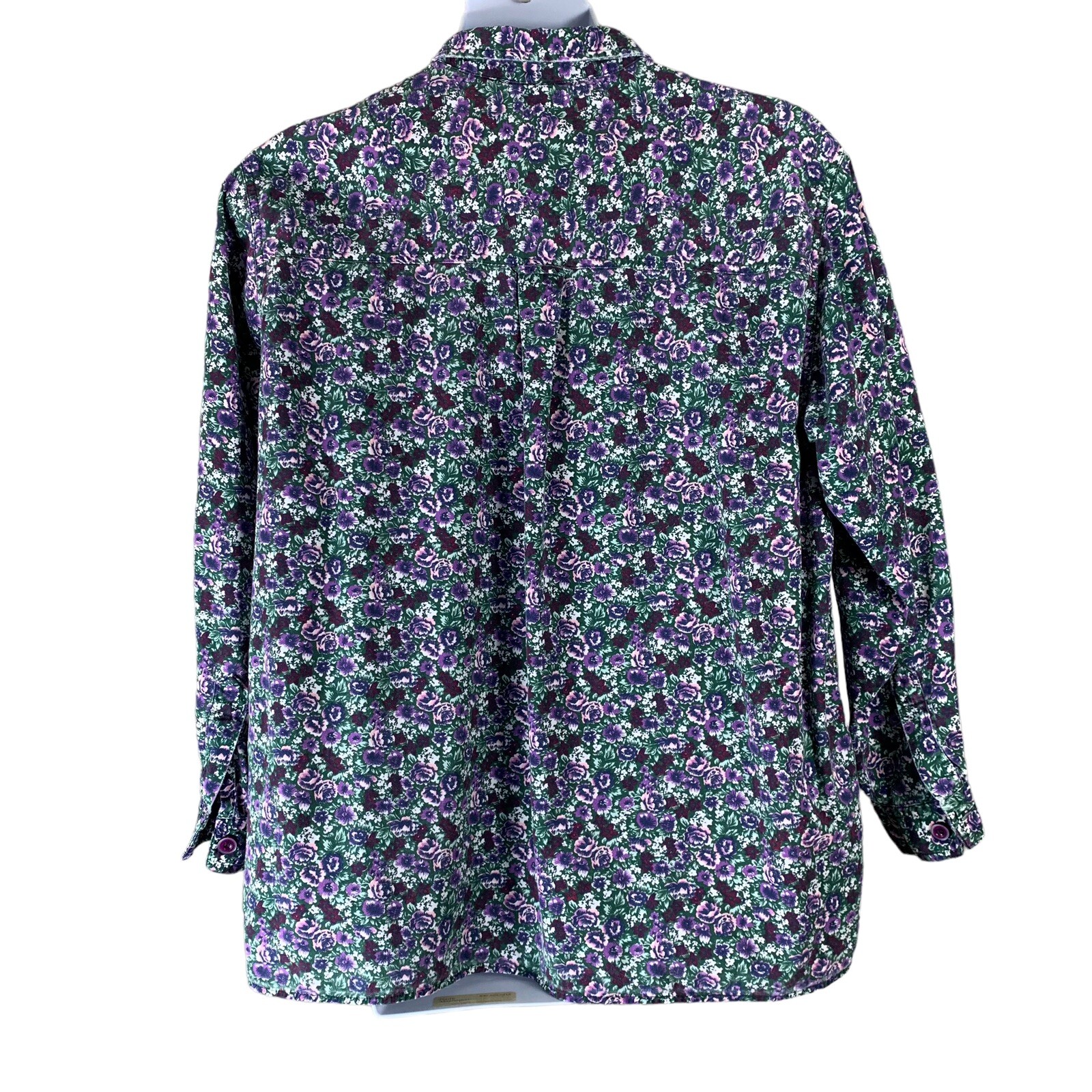 Vintage Button Shirt Size 22W Basic Editions Green Purple Floral Long Sleeve Top
