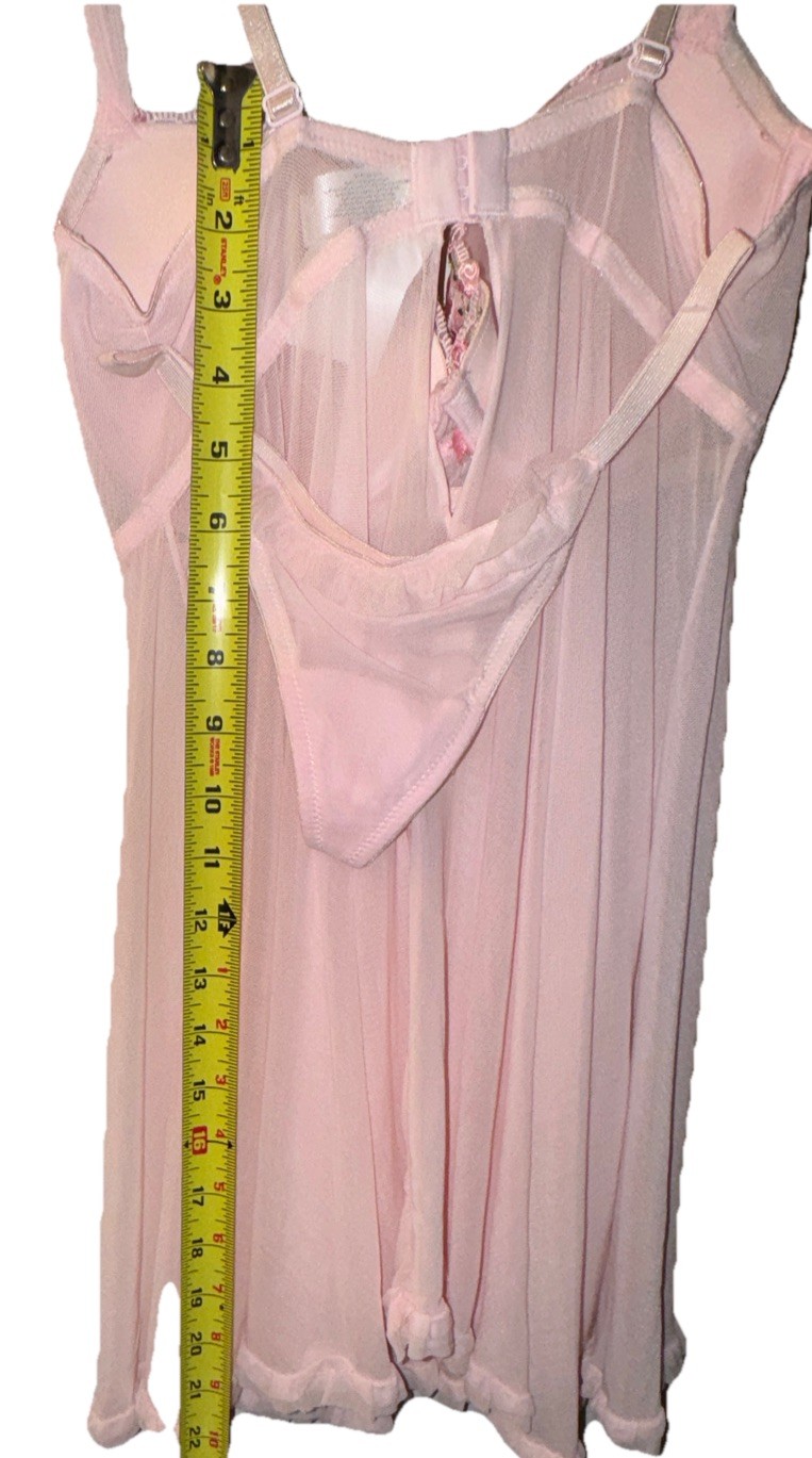 Enchanted Nightie Lingerie 2Pc Sheer Embroidered Flowers Pink Sexy Women’s S